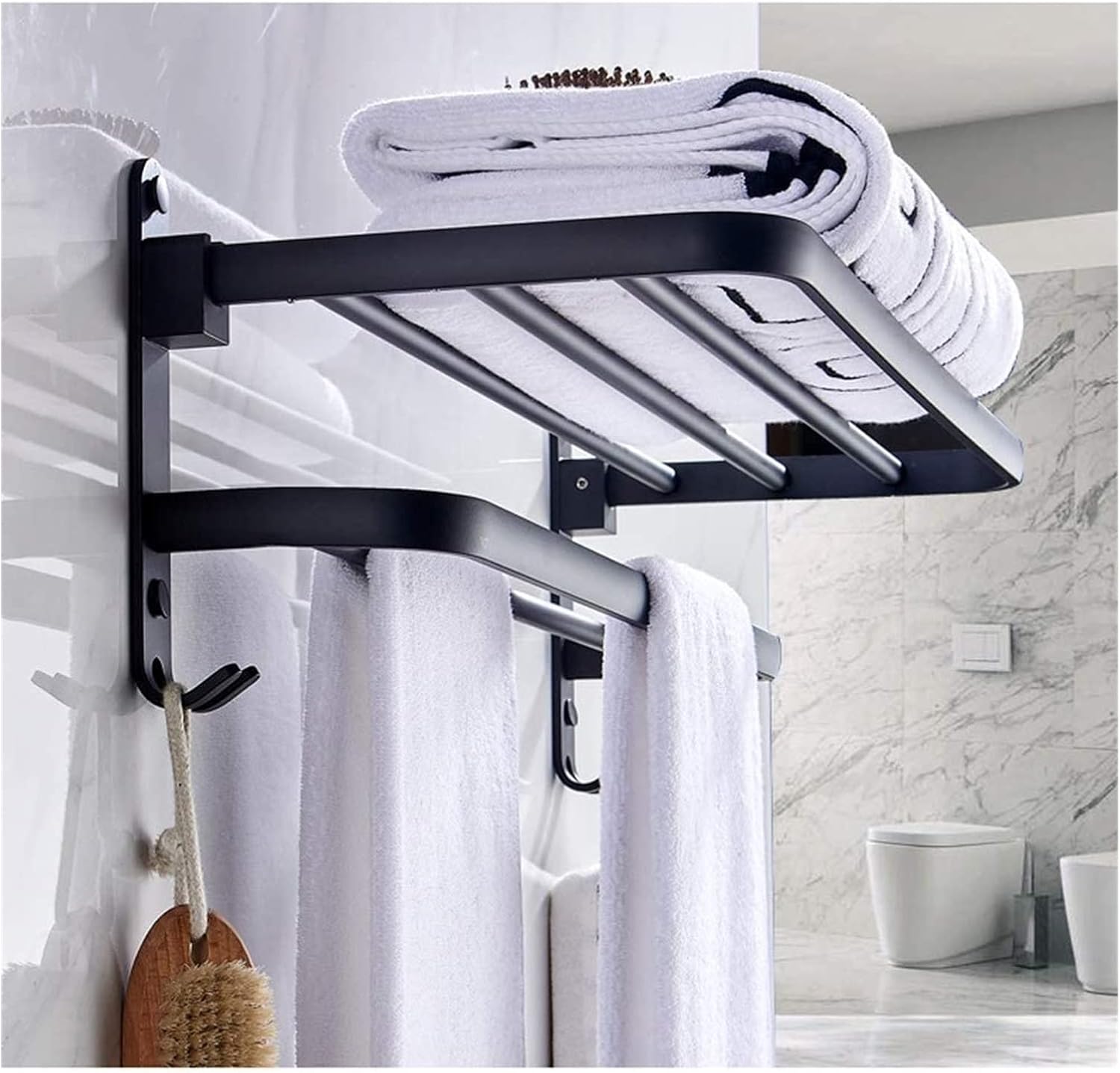 Space-Saving Towel Rail Black Oil Brushed Aluminum Alloy Towel Rack