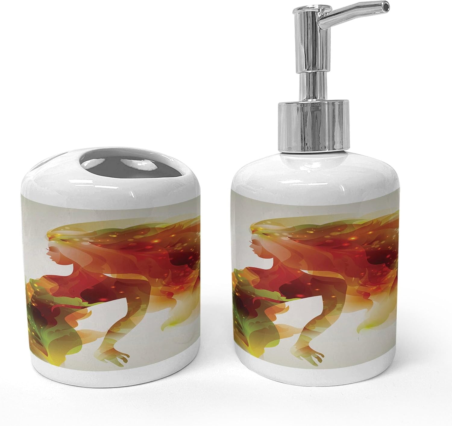 Charming Floral Dispenser Toothbrush Holder Set
