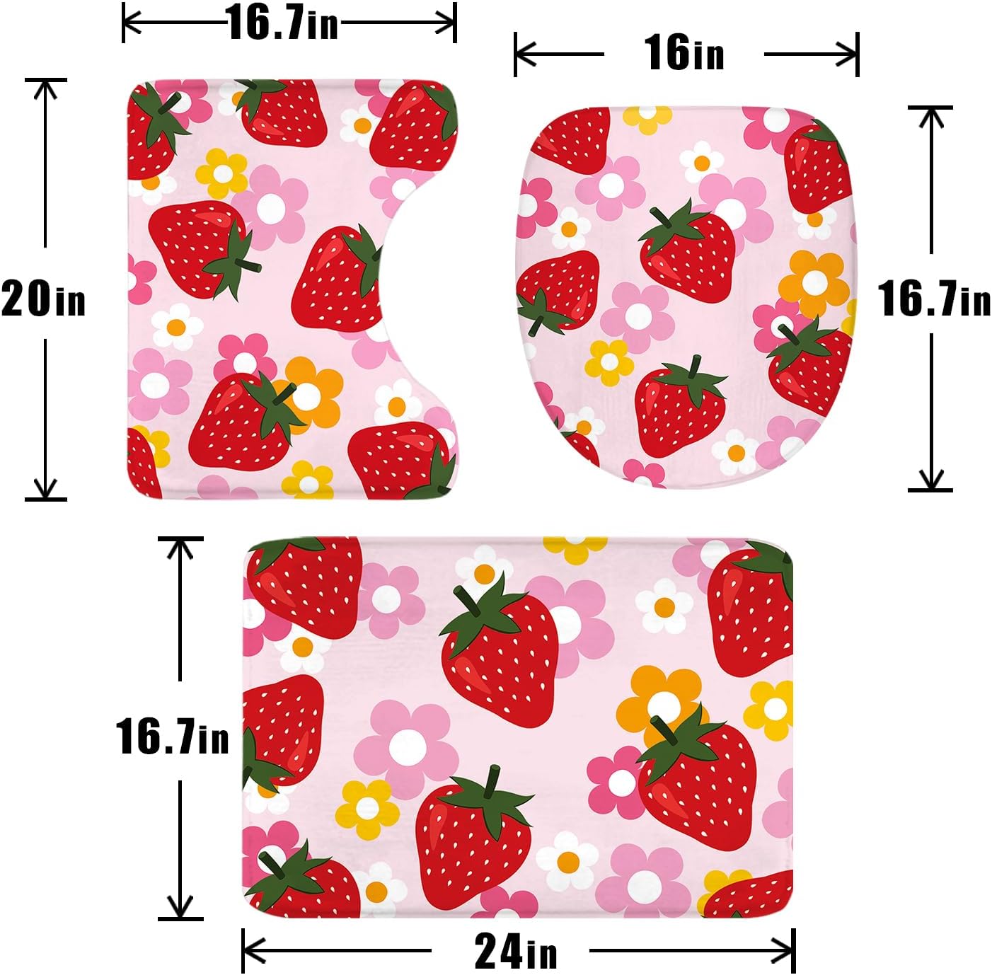 Kalmico 4PC Cute Strawberry Fruit Bathroom Set Y2K Pink Groovy