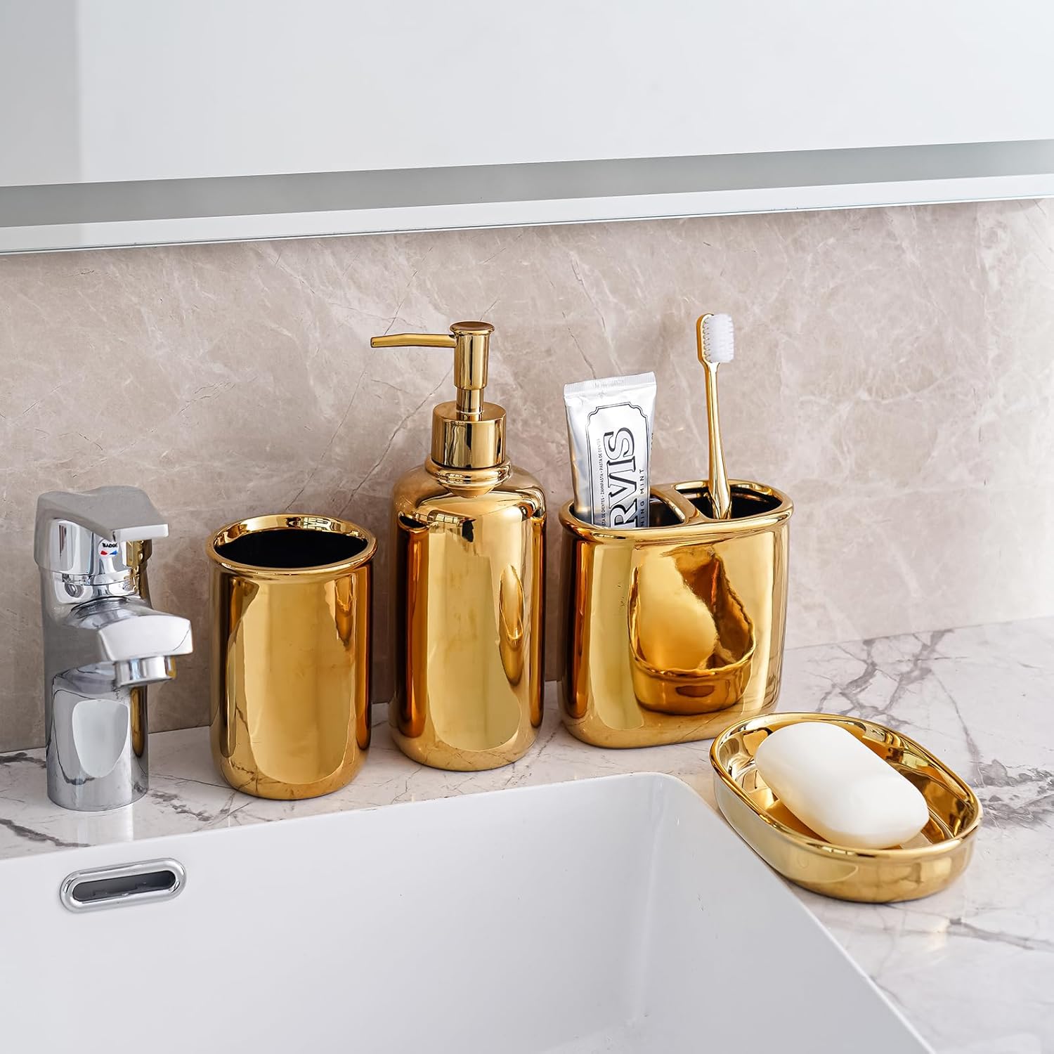 Wodlo 4-Piece Gold Ceramic Bathroom Accessory Set