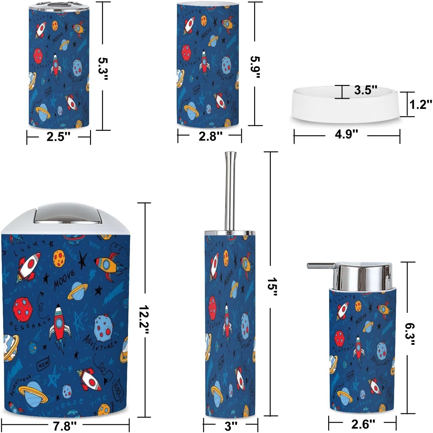 Cartoon Space Bathroom Accessories Set 6 Piece