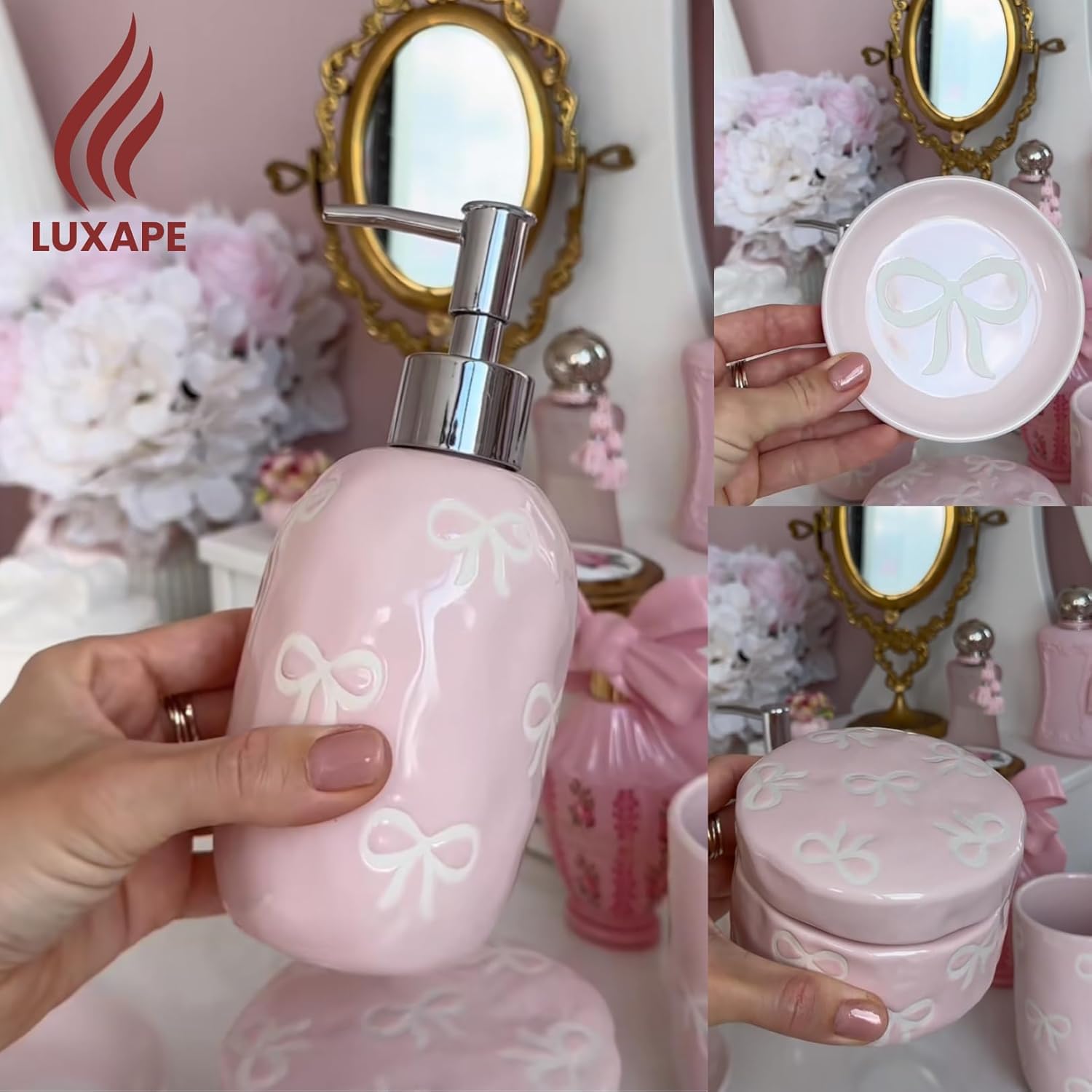 Luxape Bow 4-Piece Ceramic Bathroom Set - Pink