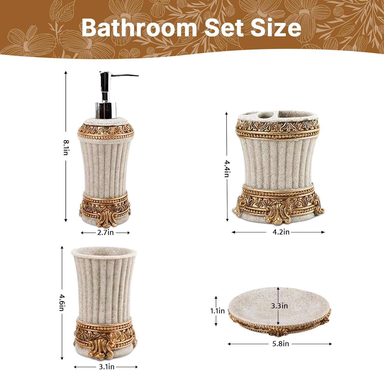 4-Piece Resin Bathroom Set Retro Chrome Design