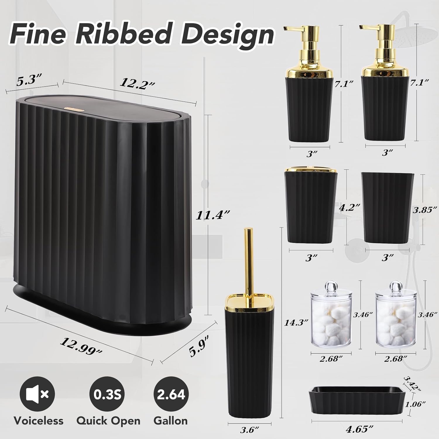 Premium Black Gold Bathroom Set 9 Essentials for Compact Space