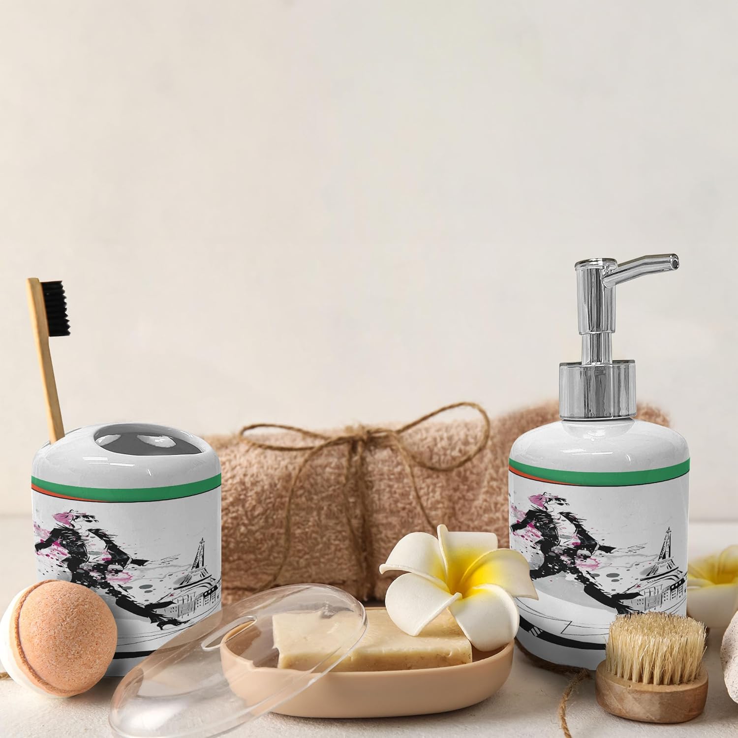 Eiffel Tower Toothbrush Soap Dispenser Set