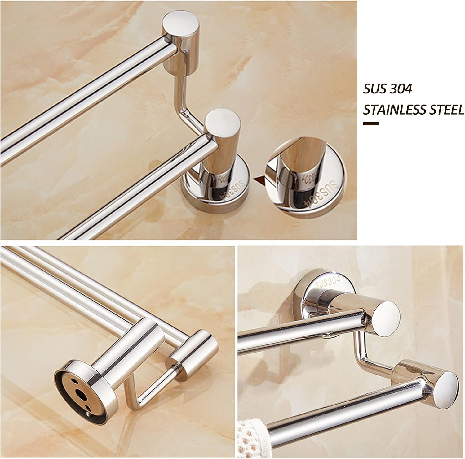 YDYFC 24-Inch Wall-Mounted Towel Holder Stainless Steel Polished Silver