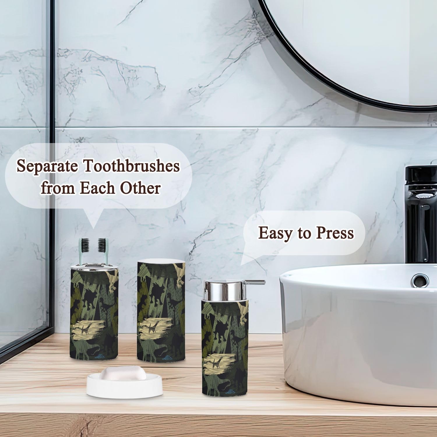 Bathroom Accessories Set 6 Pcs Dino Camouflage for Home Commercial Use