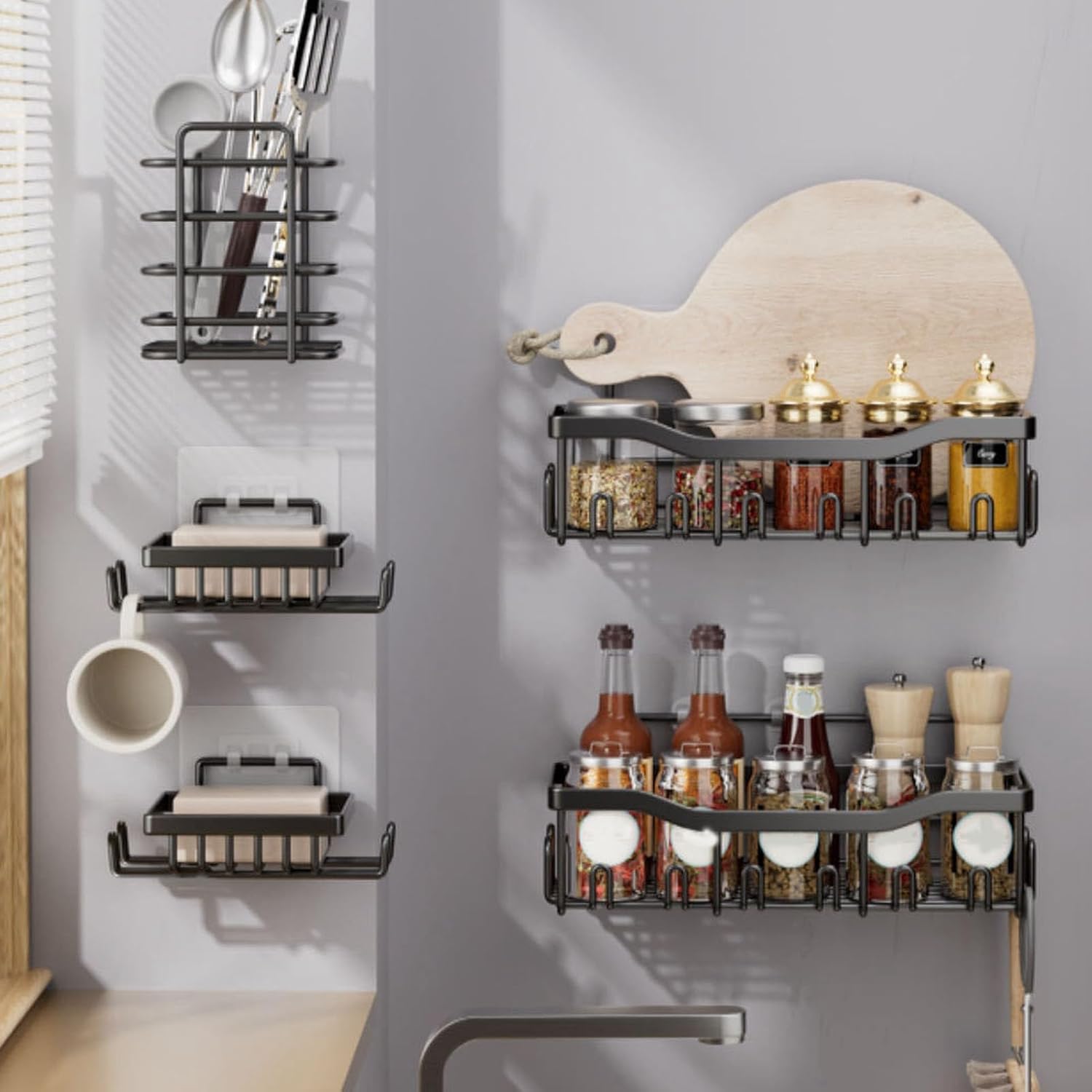 Corner Shower Caddy with Adhesive Stickers for Bathroom
