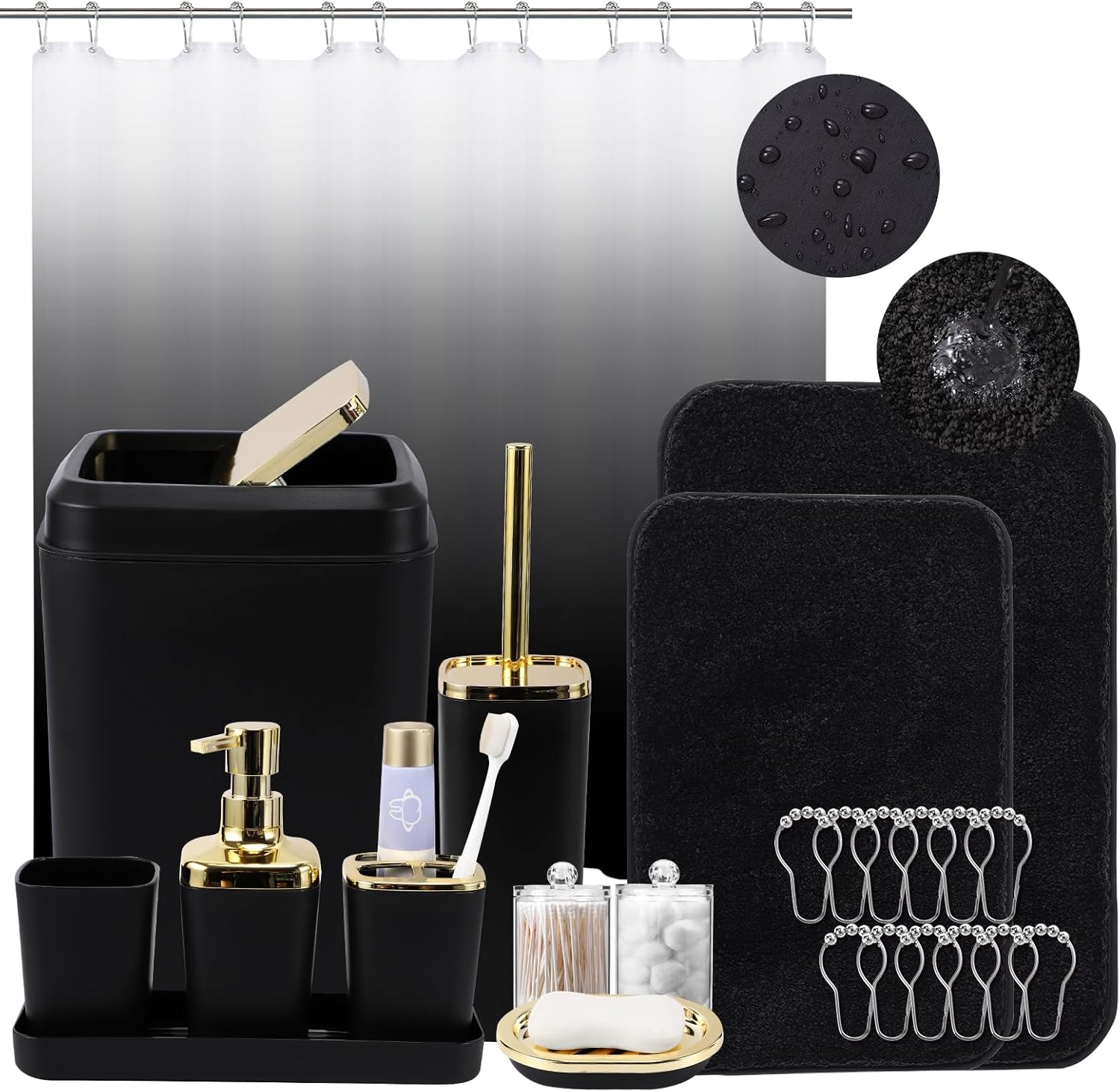 XLHOMO 24PC Bathroom Accessory Set with Shower Curtain and Rugs