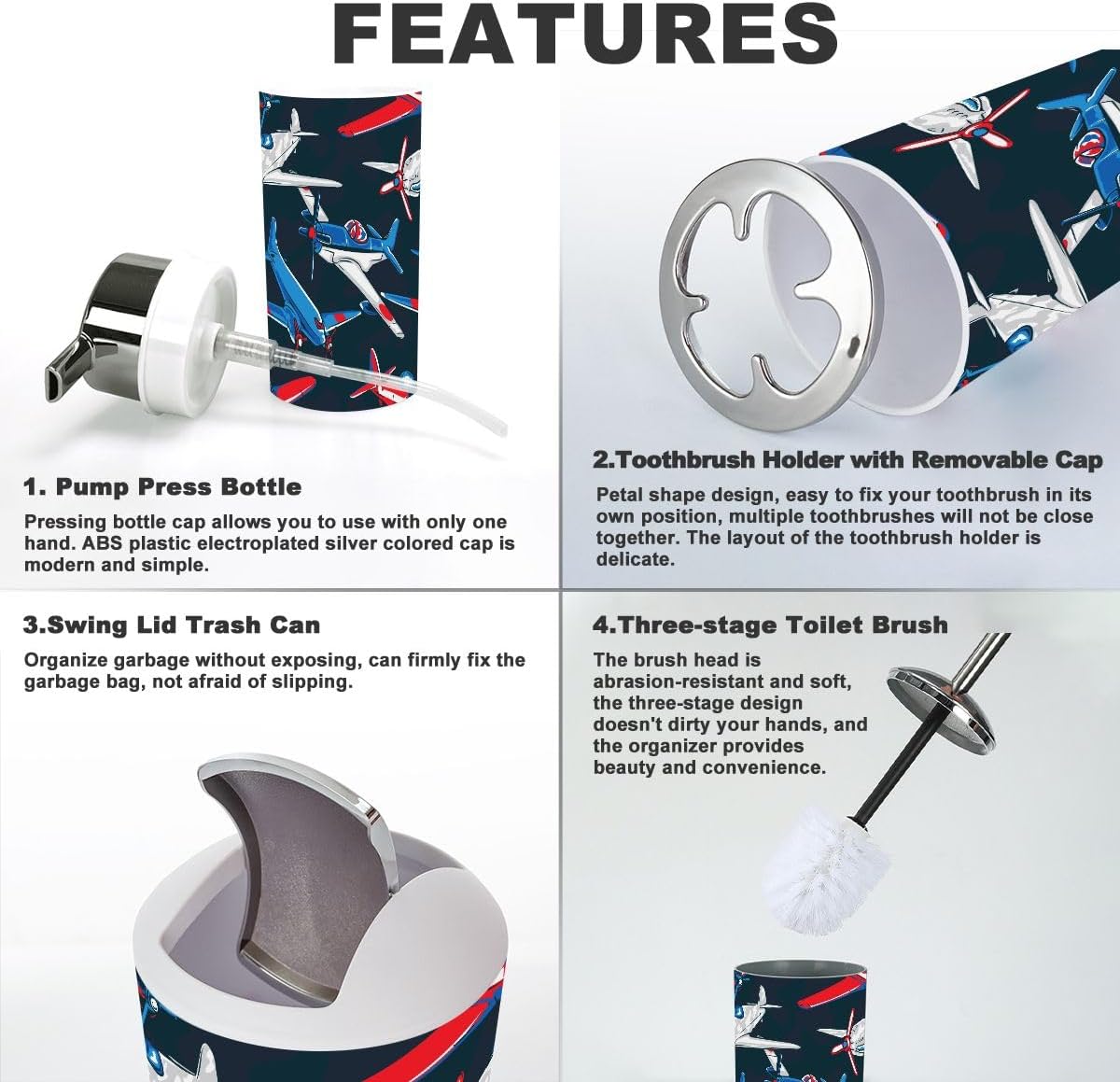 Retro Airplane 6-Piece Bathroom Accessory Set