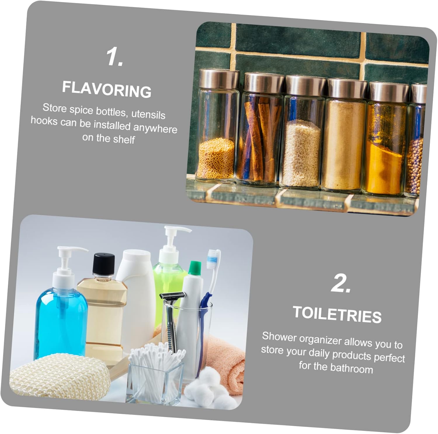 1Set Adhesive Shower Organizer Shelves for Shampoo and Conditioner
