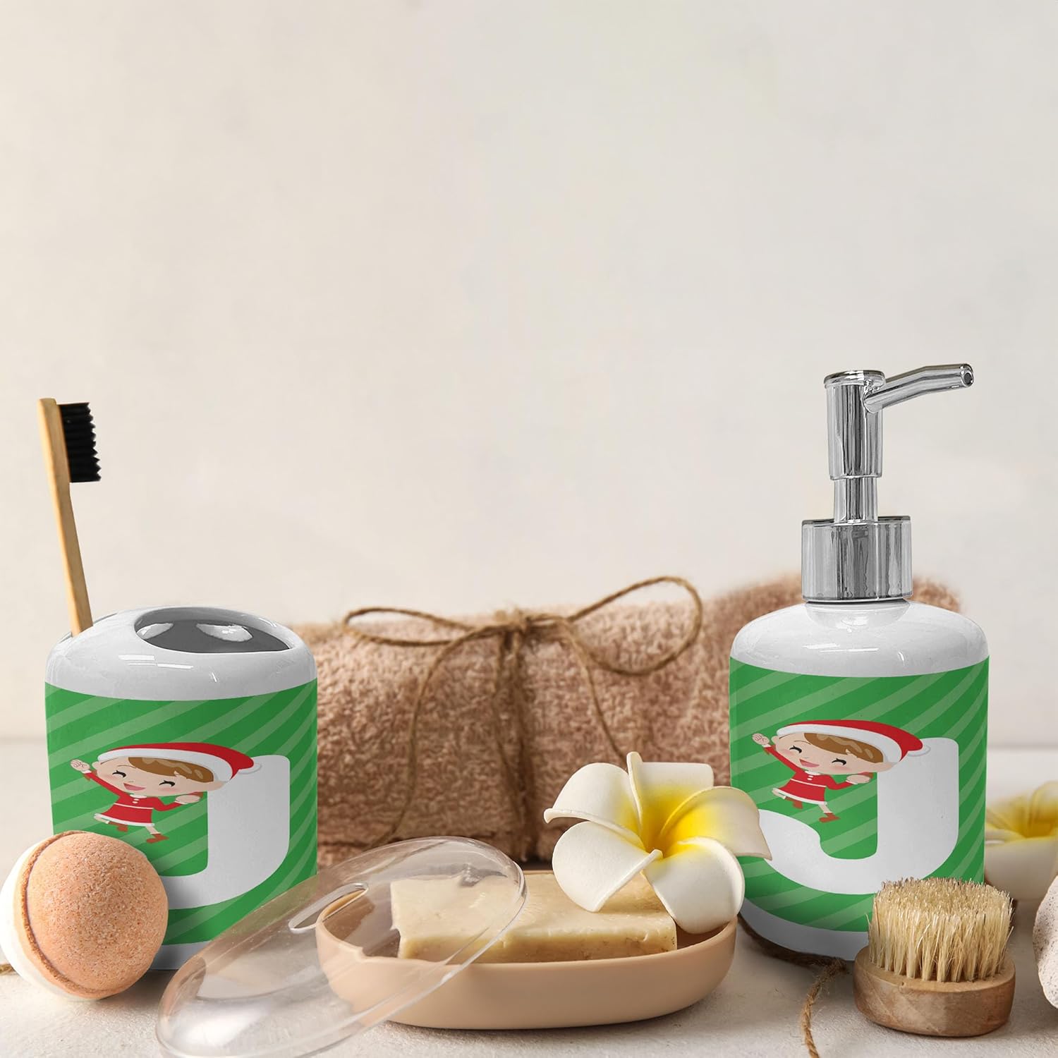 JHappy Ceramic Toothbrush Soap Dispenser Set