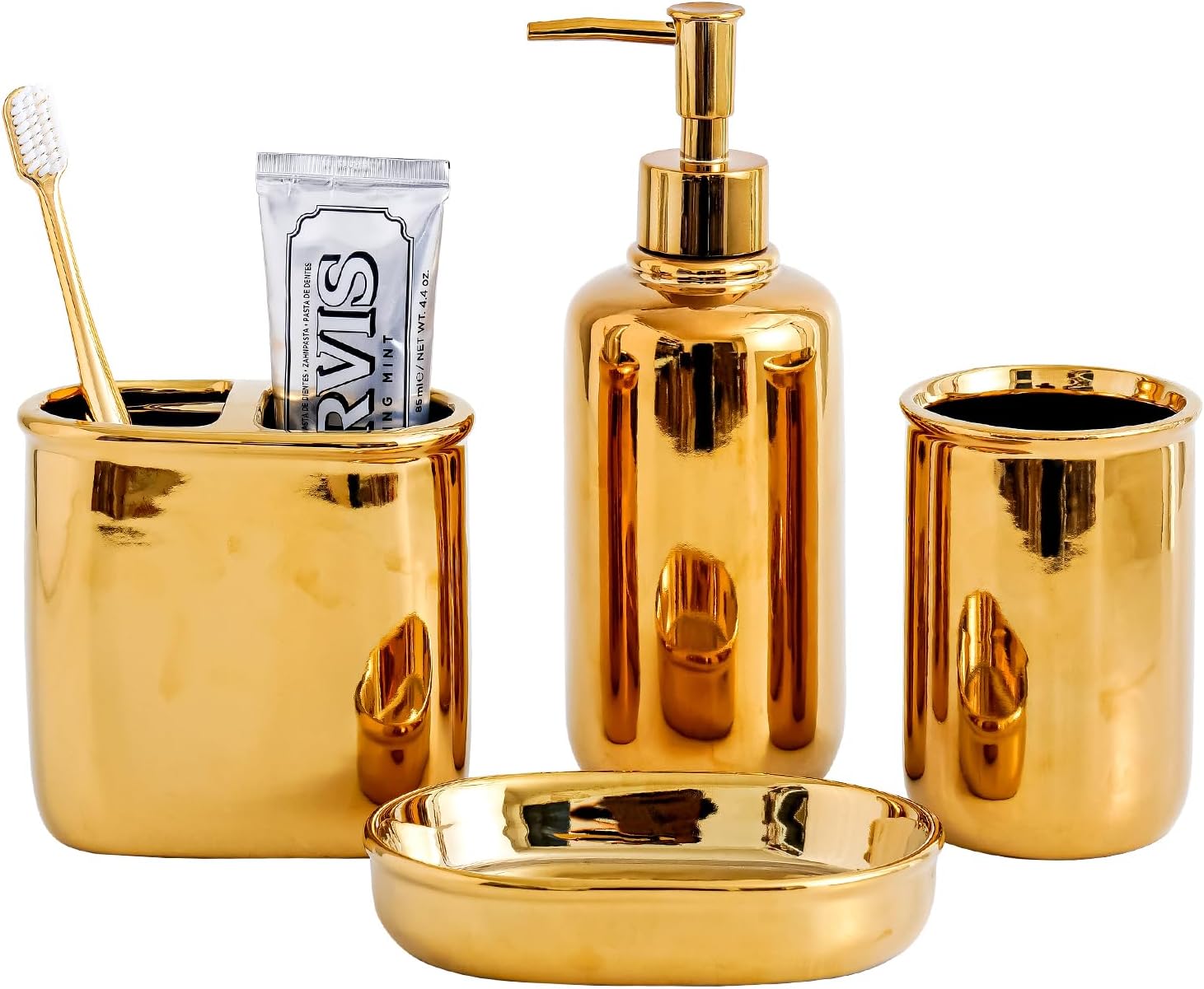 Wodlo 4-Piece Gold Ceramic Bathroom Accessory Set