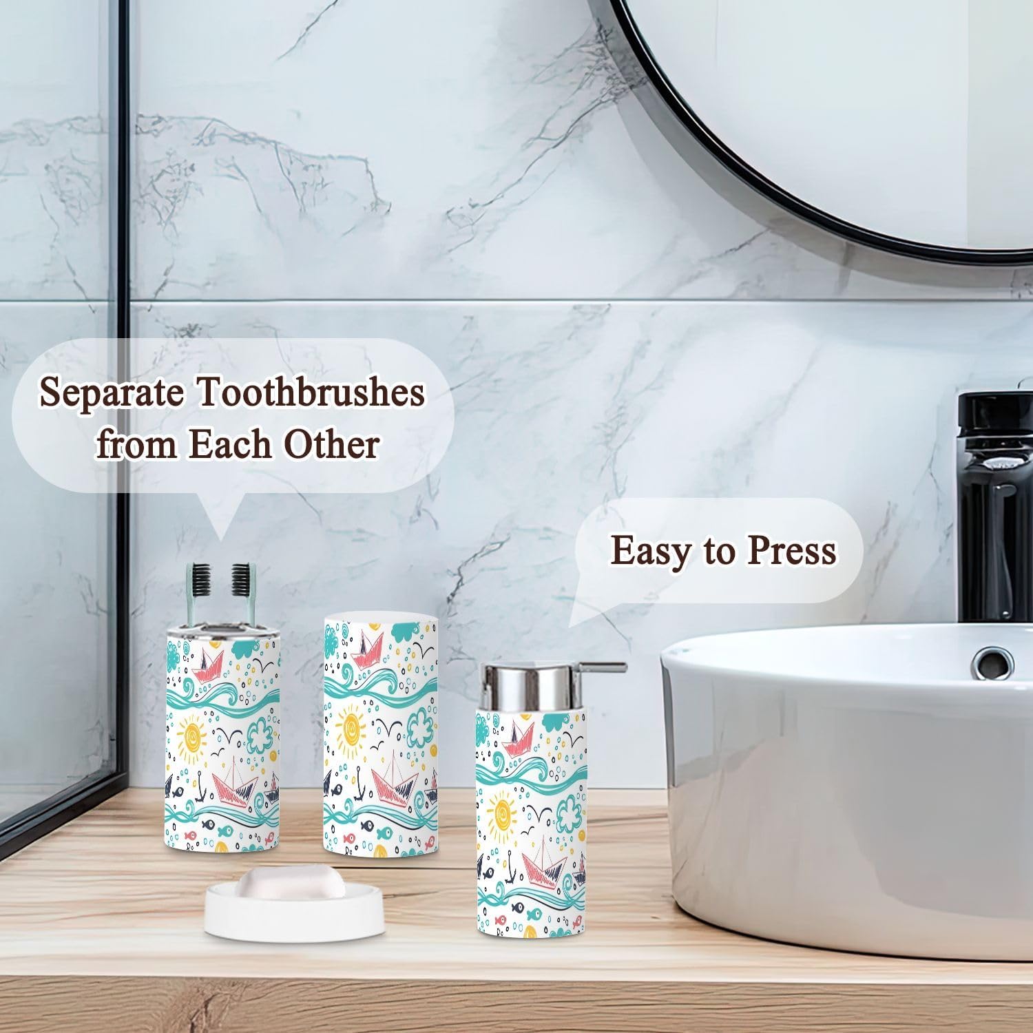 Stylish 6 Piece Bathroom Accessory Set with Decorative Design