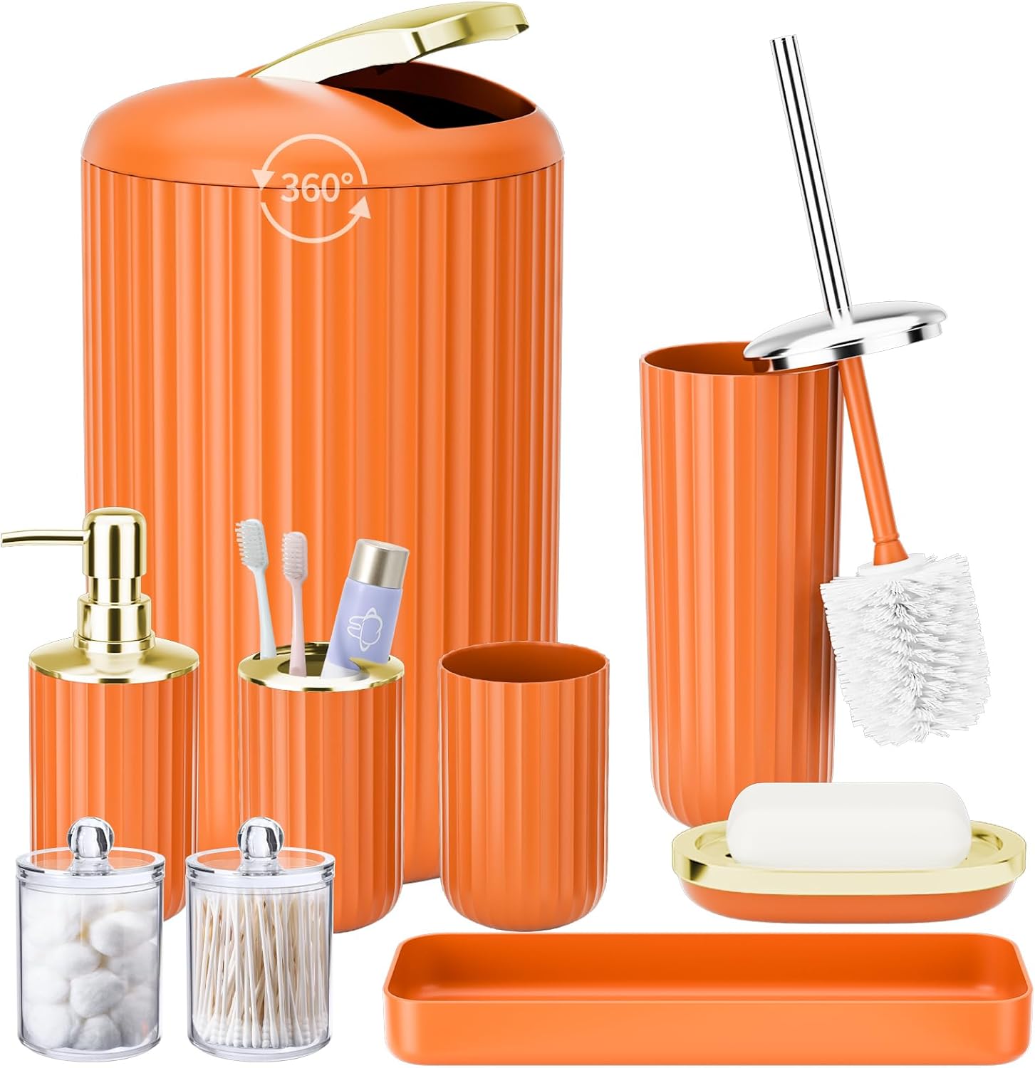 Complete Orange Bathroom Accessory Set for Home Kitchen