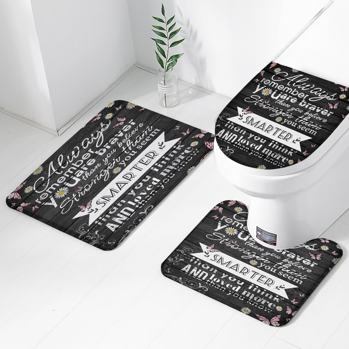 AAtter 4 Piece Shower Curtain Set with Non-Slip Rug and Bath Mat