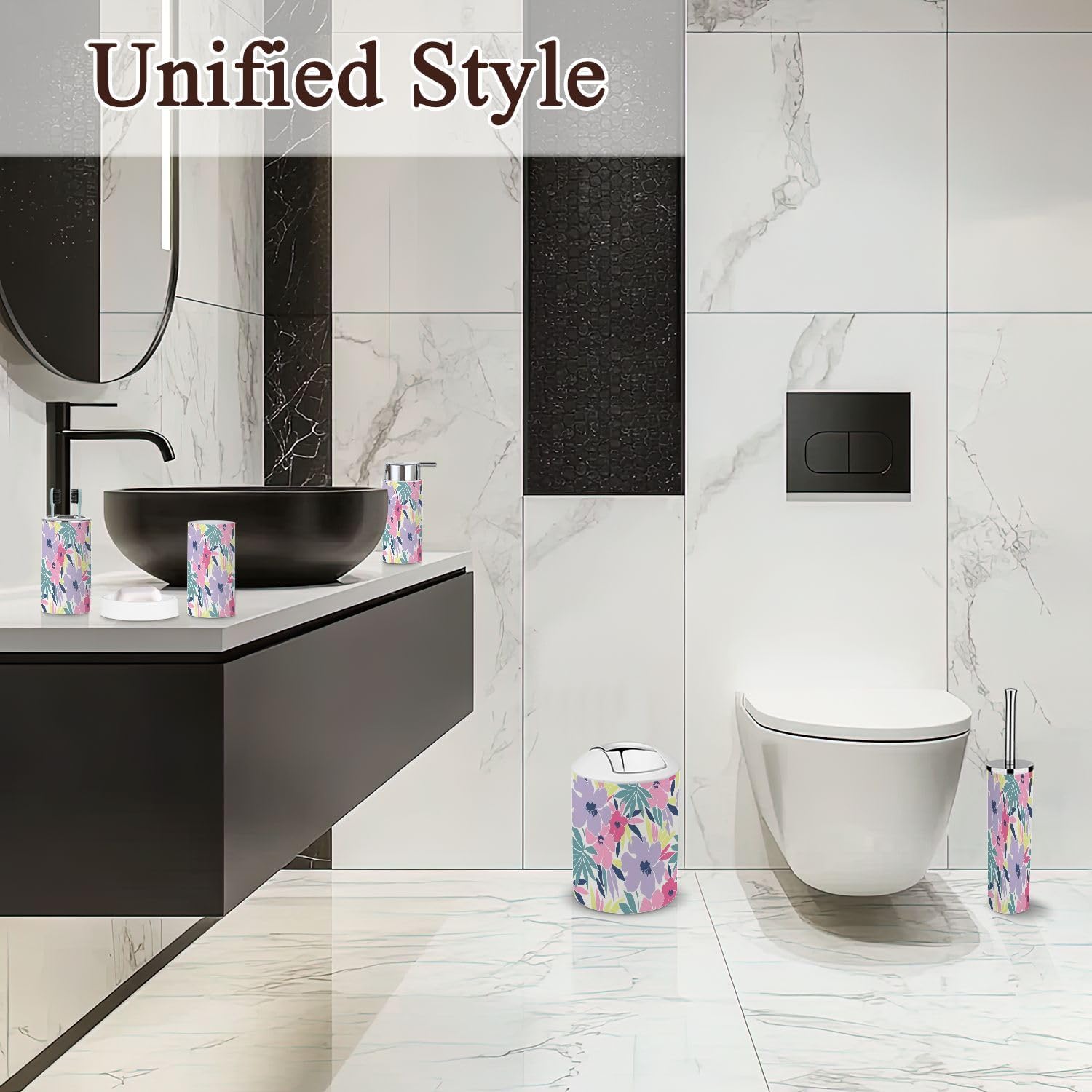 Colorful Trendy Floral Bathroom Accessory Set