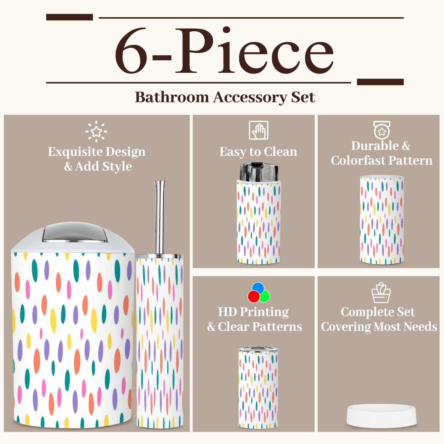 6 Piece Abstract Colorful Bathroom Accessories Set