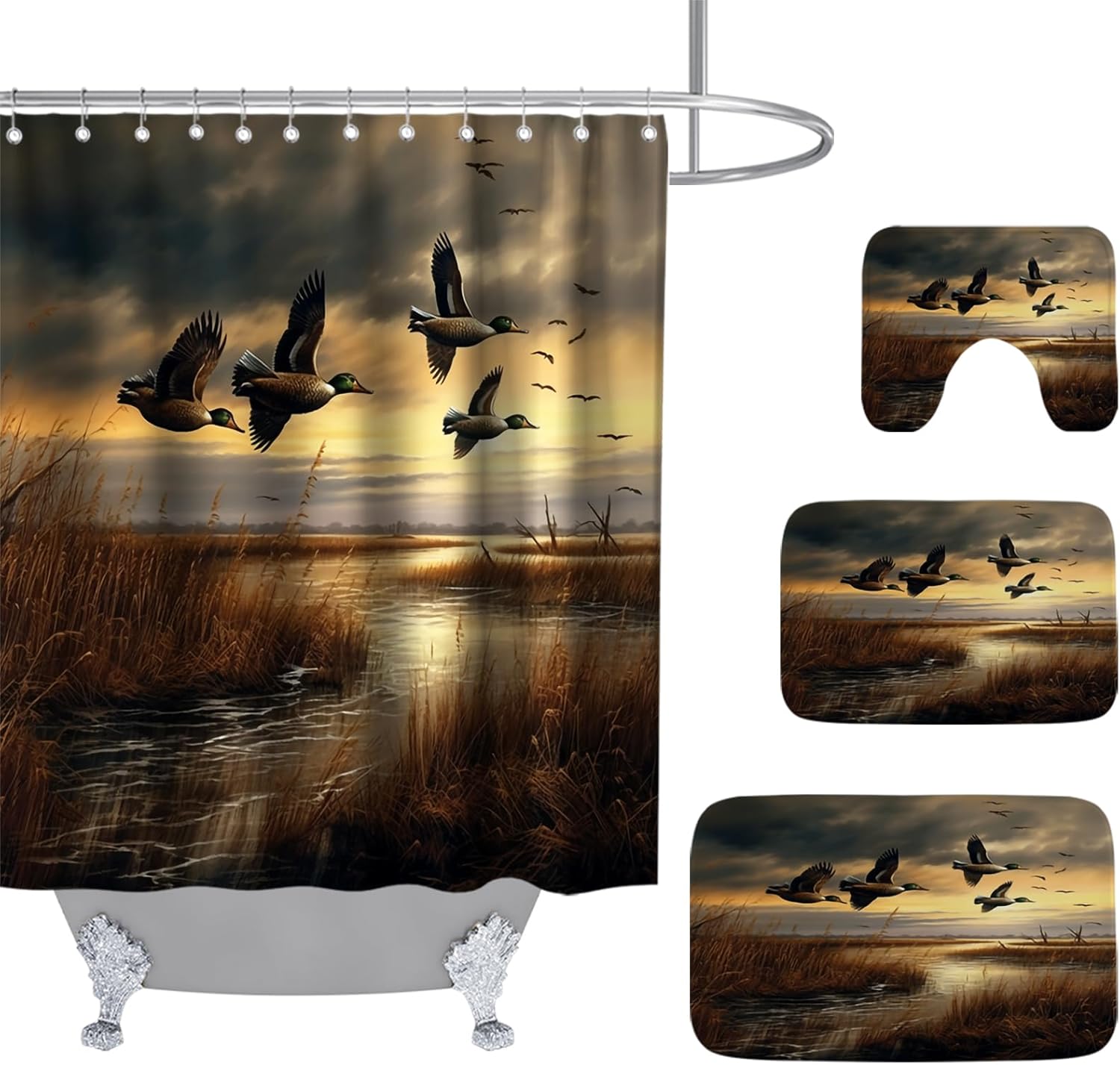 Final Friday Rustic Wild Ducks Flying Hunting Bathroom Set