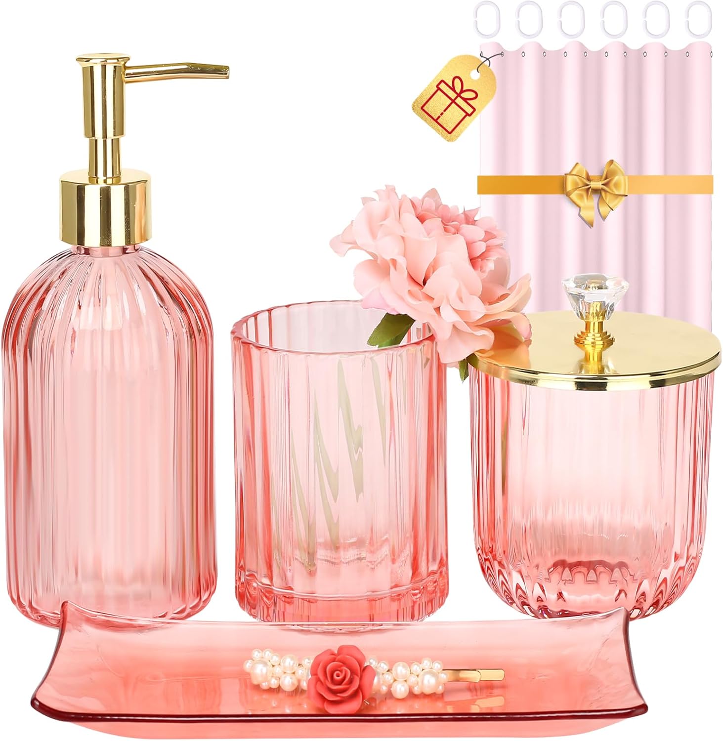 Haturi Pink Bathroom Set 4 Pcs with Gold Decor