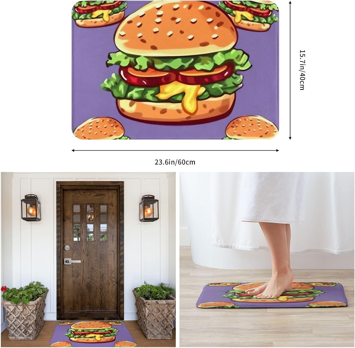 Cartoon Hamburger Welcome Door Mat For Entryway