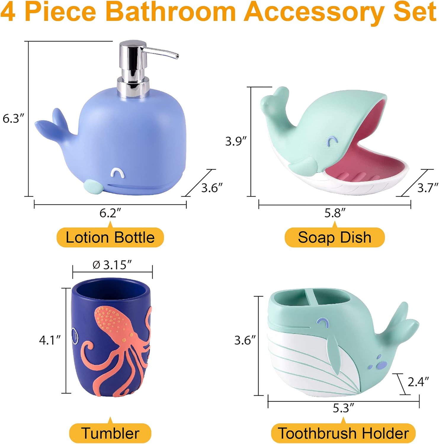 Allure Home Creation Whales 4-Piece Bath Set