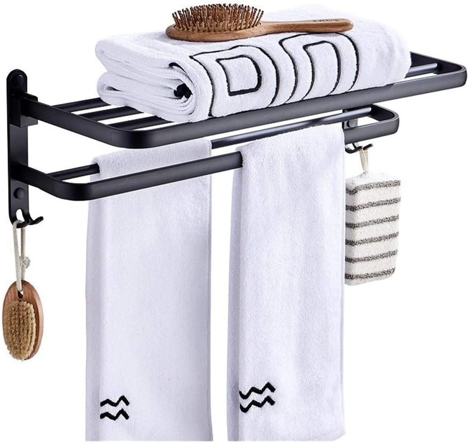 Space-Saving Towel Rail Black Oil Brushed Aluminum Alloy Towel Rack
