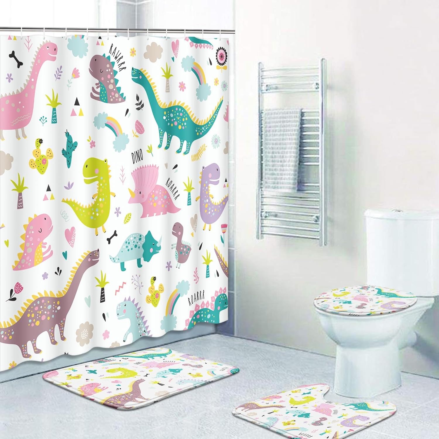 Arttown Dragon Dinosaurs Rainbow Pink Bath Set