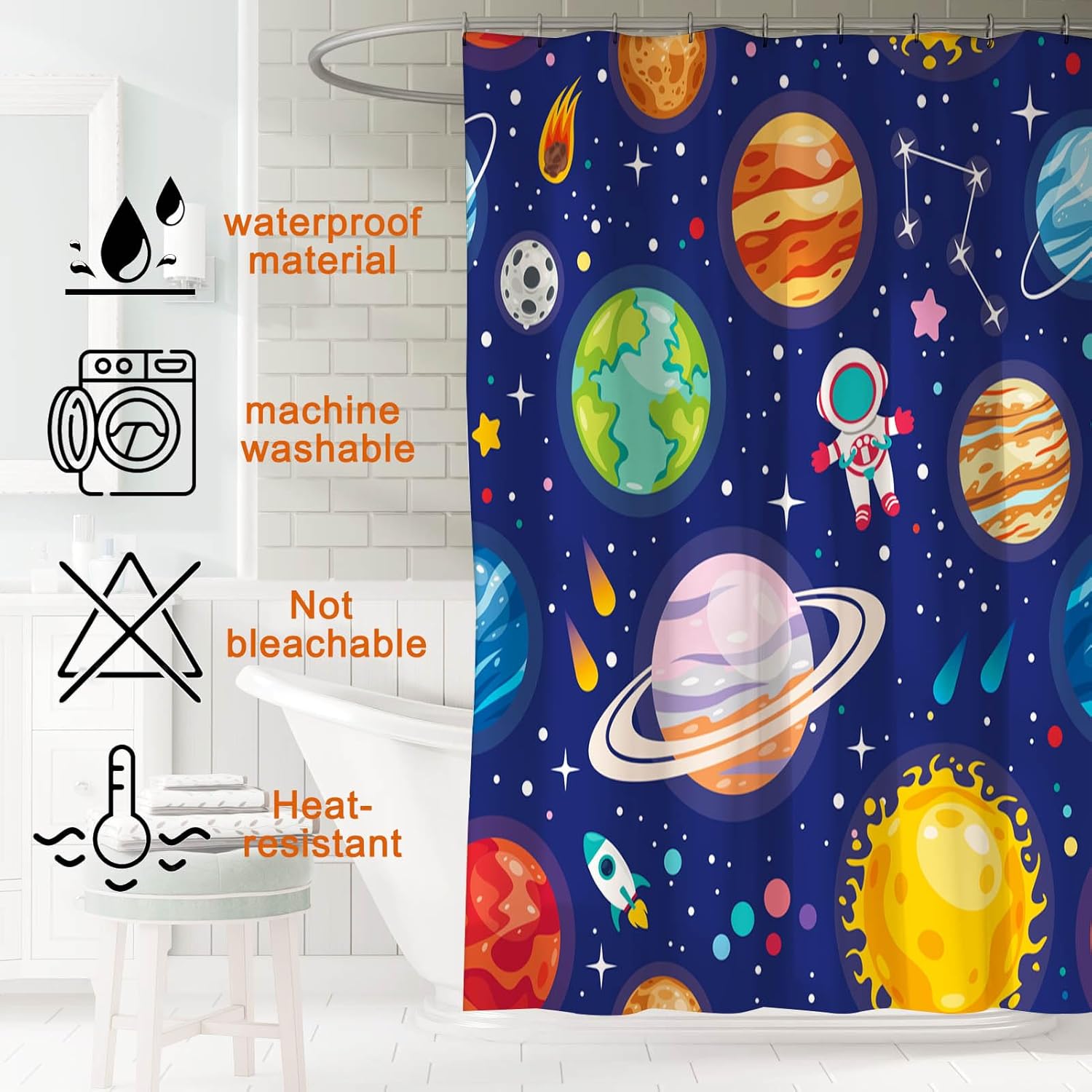 Kids Bathroom Set with Outer Space Design and 12 Hooks