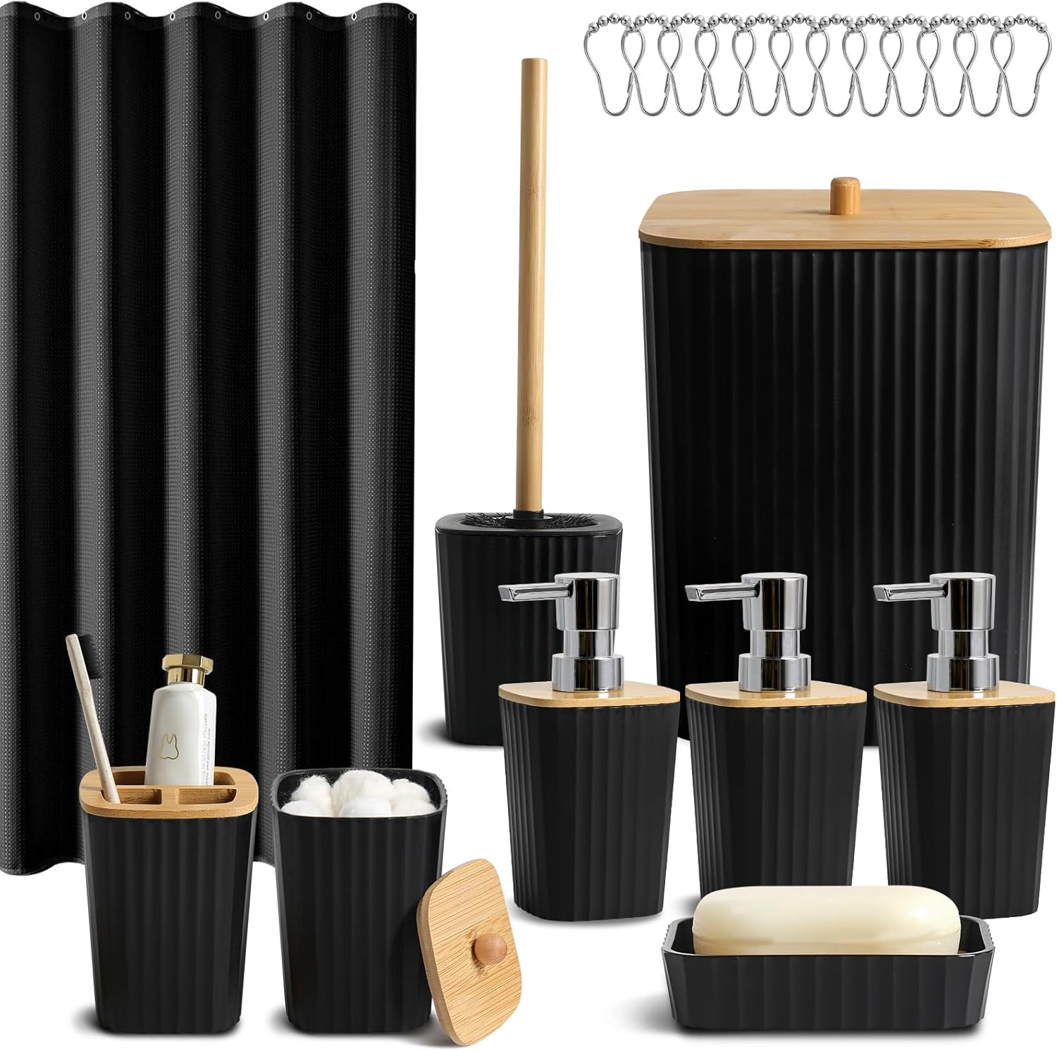RYTOXILO Black Bathroom Set 21Pcs Complete Bathroom Accessories Water Resistant Style