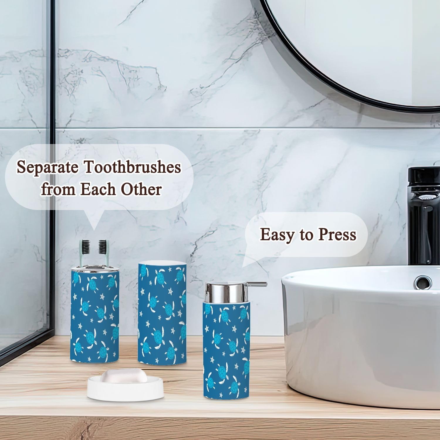 6-Piece Bathroom Set with Turtles Decor