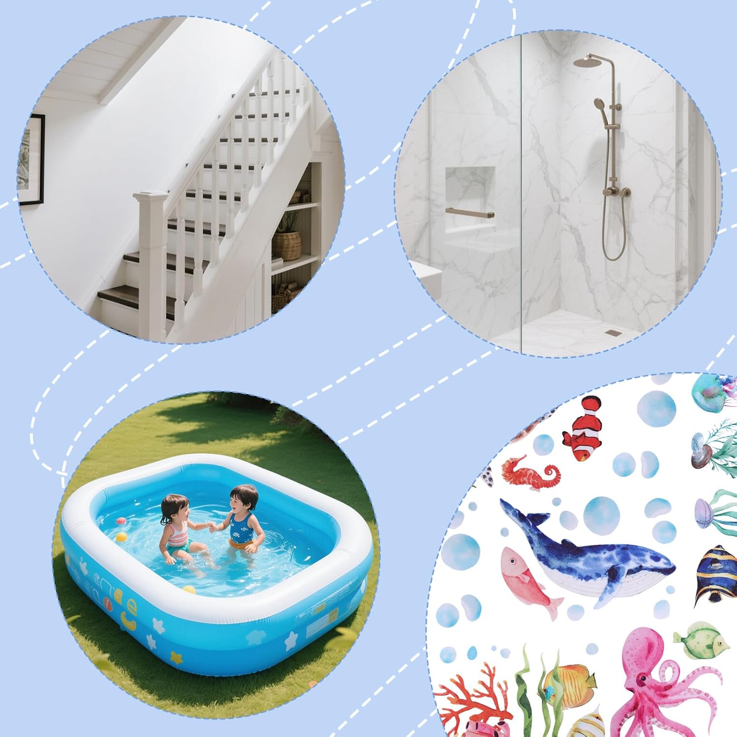 Adventure in the Bath 6pcs Ocean Creature Marine Sticker Set for Kids