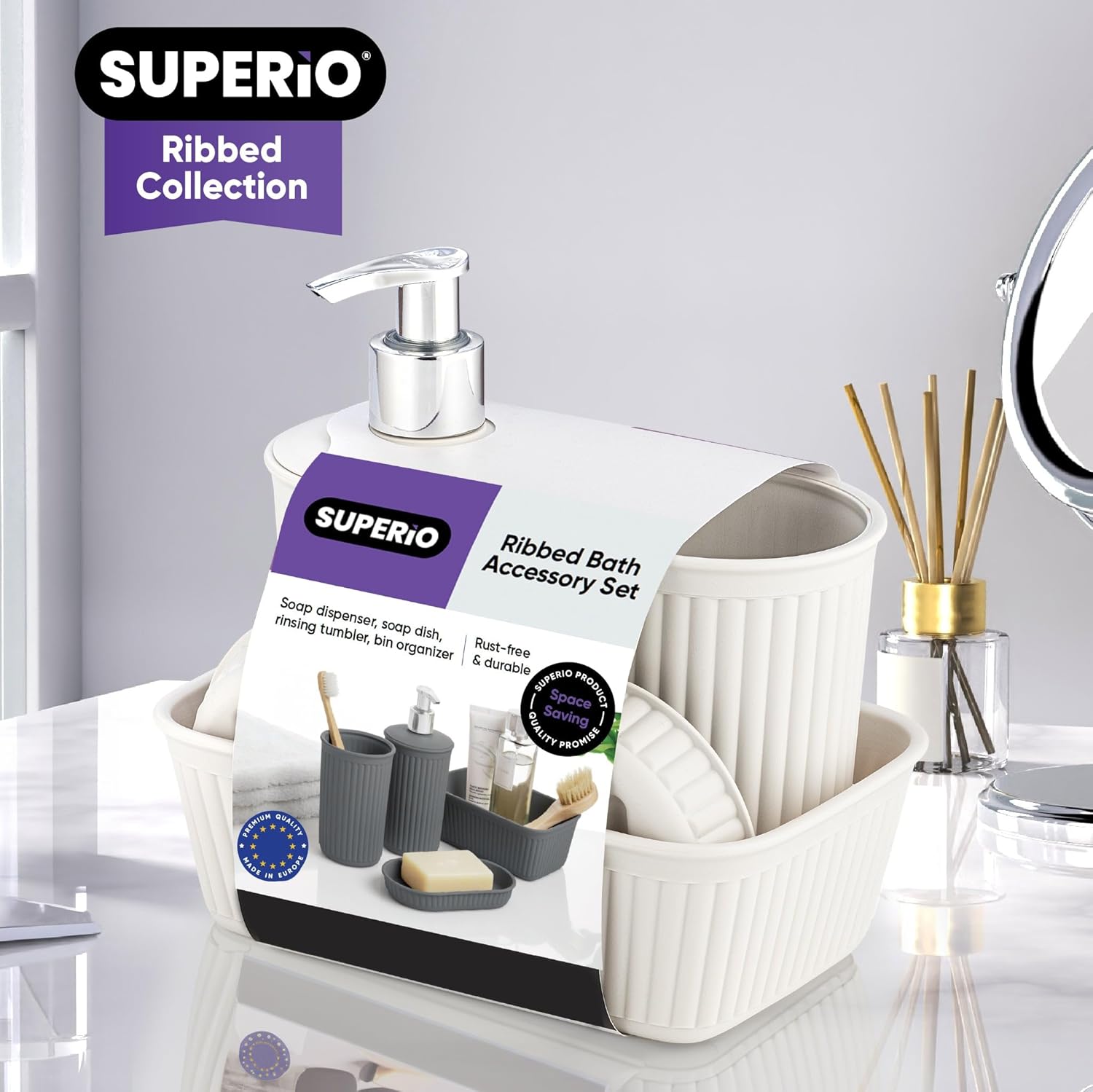 Superio Ribbed Collection - Bathroom Accessories Set