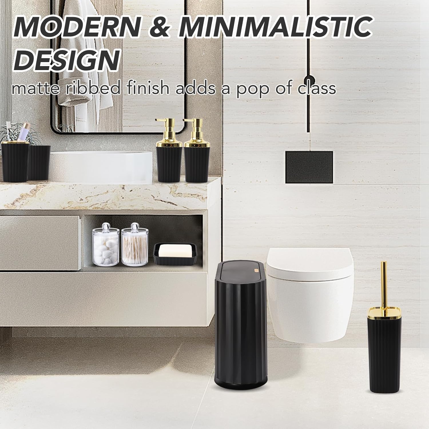 Premium Black Gold Bathroom Set 9 Essentials for Compact Space