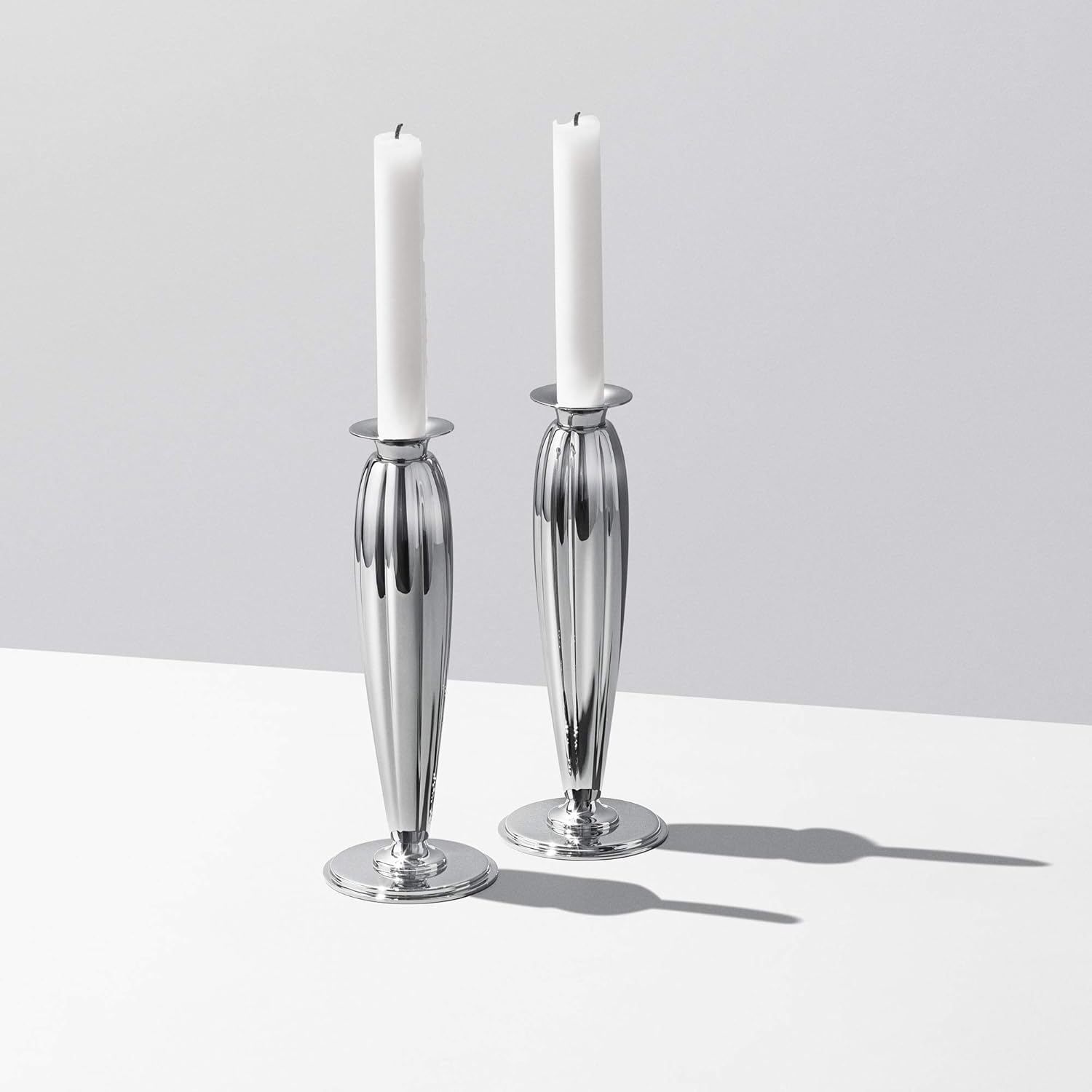 Georg Jensen Bernadotte Candleholder Set 2-Piece - Elegant Pair of Timeless Candleholders