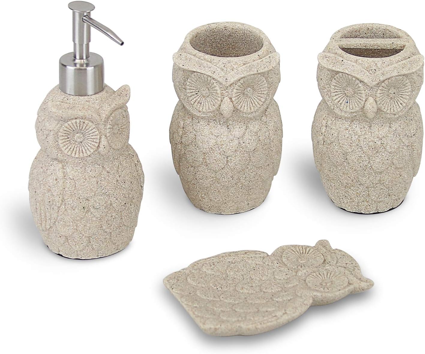 Evelyne Owl Resin Sandstone Bathroom Accessory Set