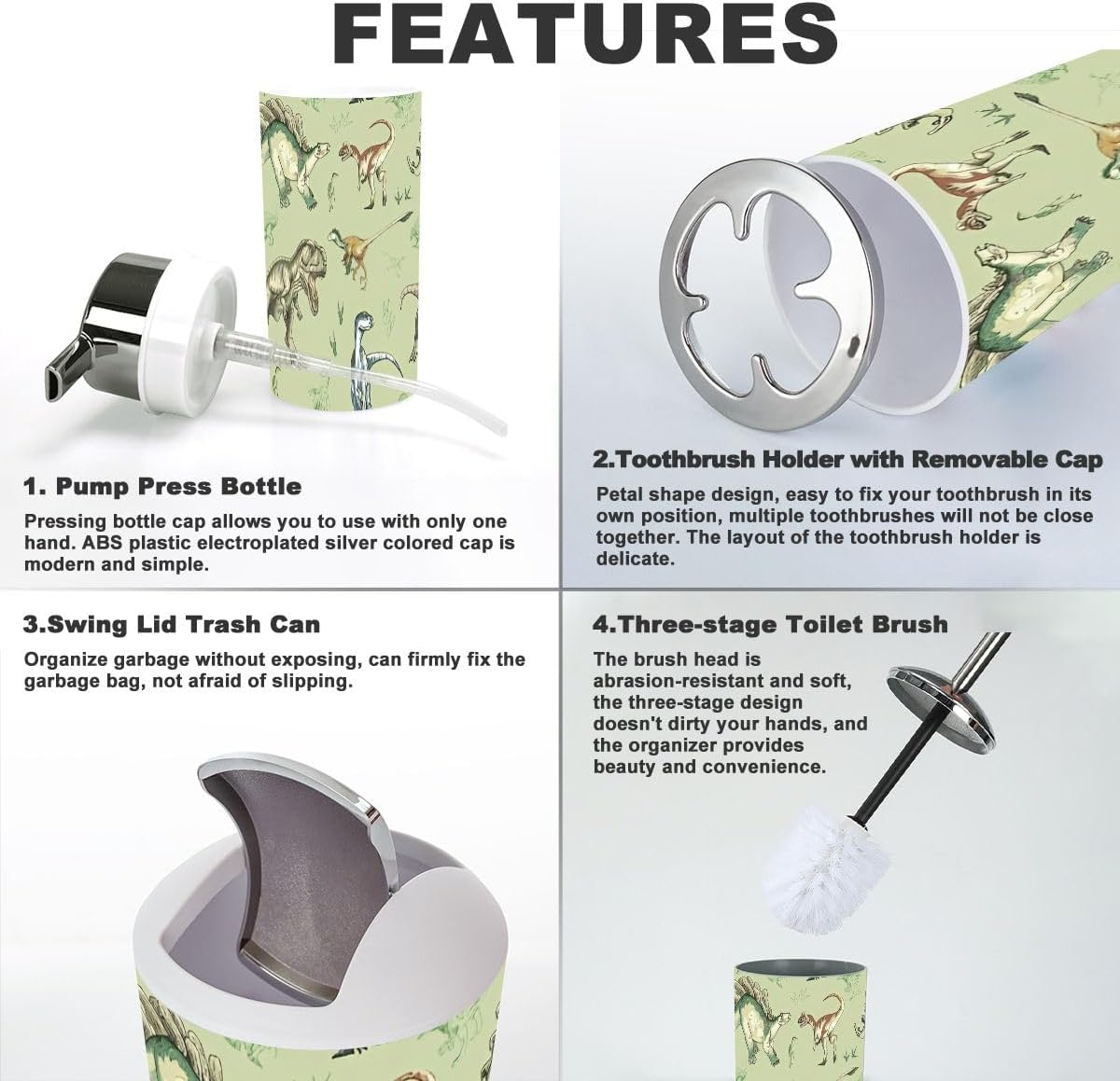 Dinosaur Pattern Bathroom Accessories Set 6 Pcs vol II