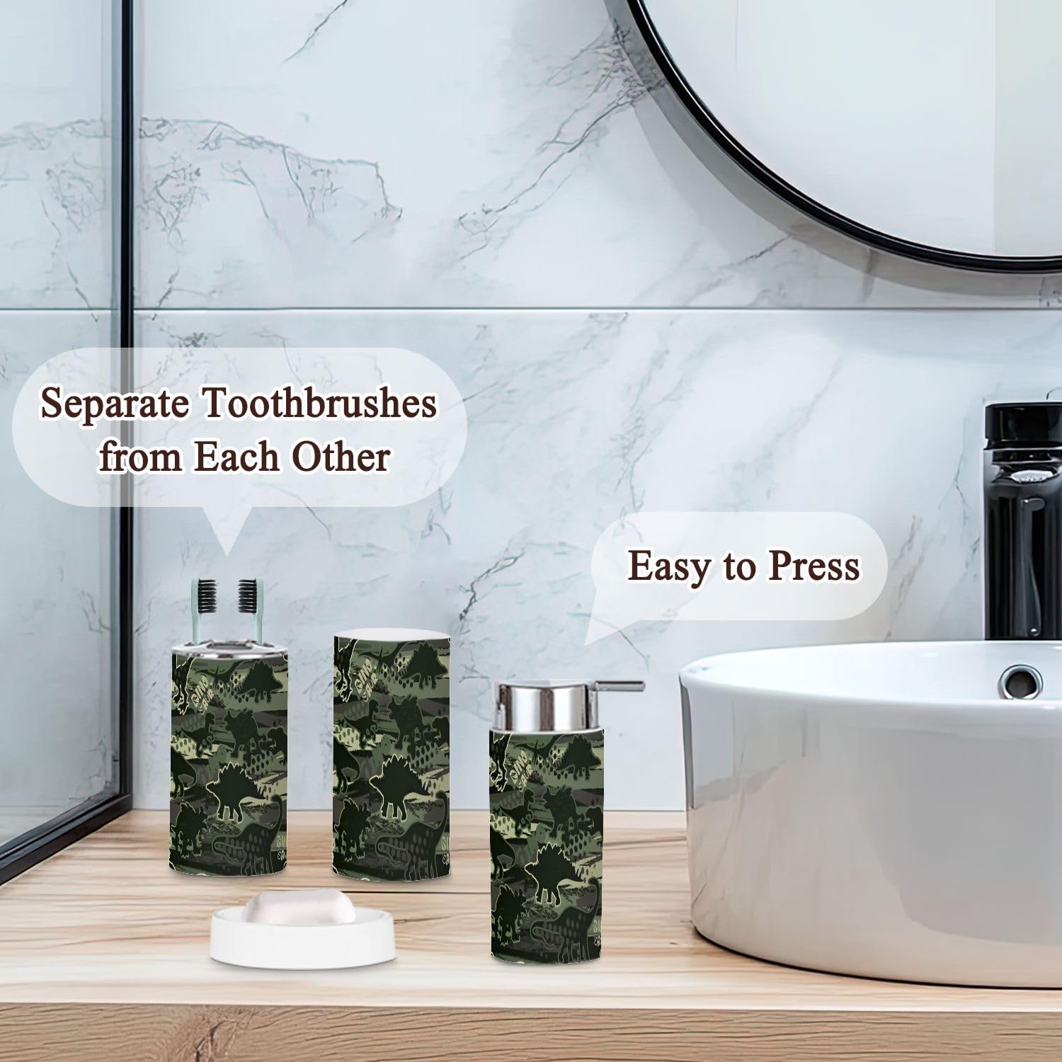Bathroom Accessories Set 6 Pcs - Dino Pattern Design