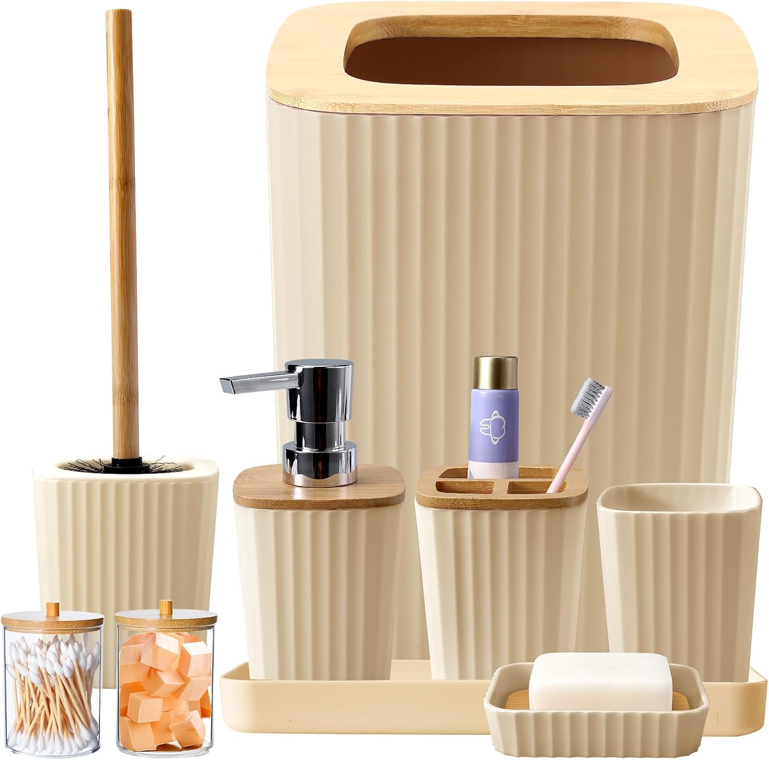 Beige Bathroom Accessories Sets Complete 9-Piece System