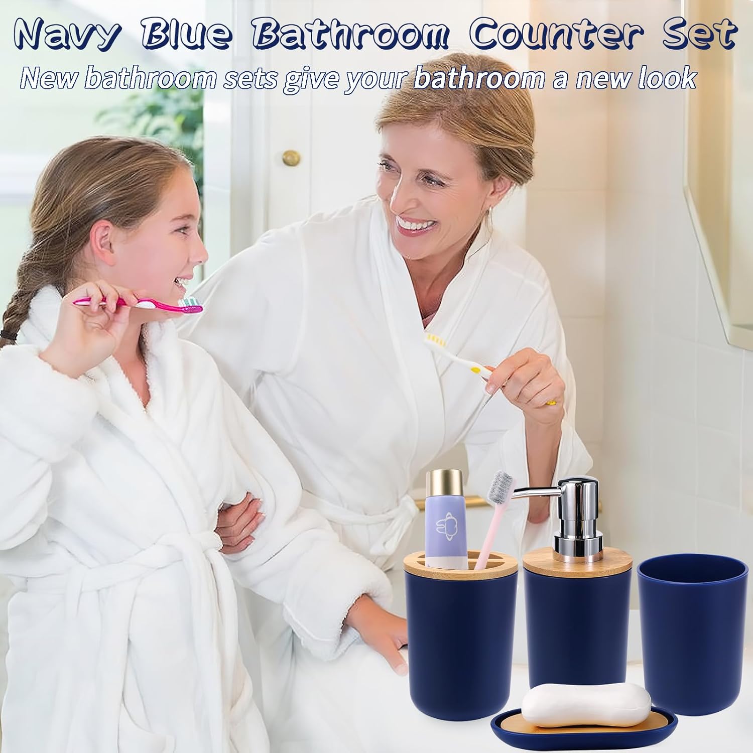 Navy Blue Bathroom Accessory Set