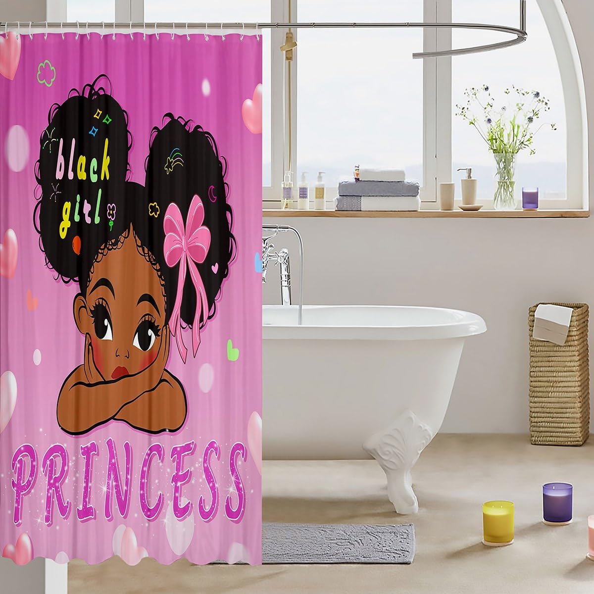 Magical Black Girls Waterproof Bath Curtain Little Princess Kids Shower Curtain