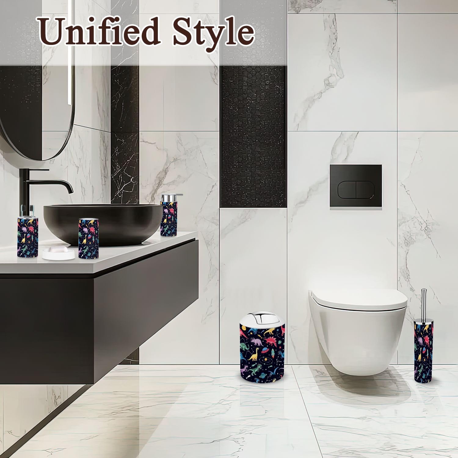 Bathroom Set 6-Piece Boho Astronaut Dinosaur Bathroom Set