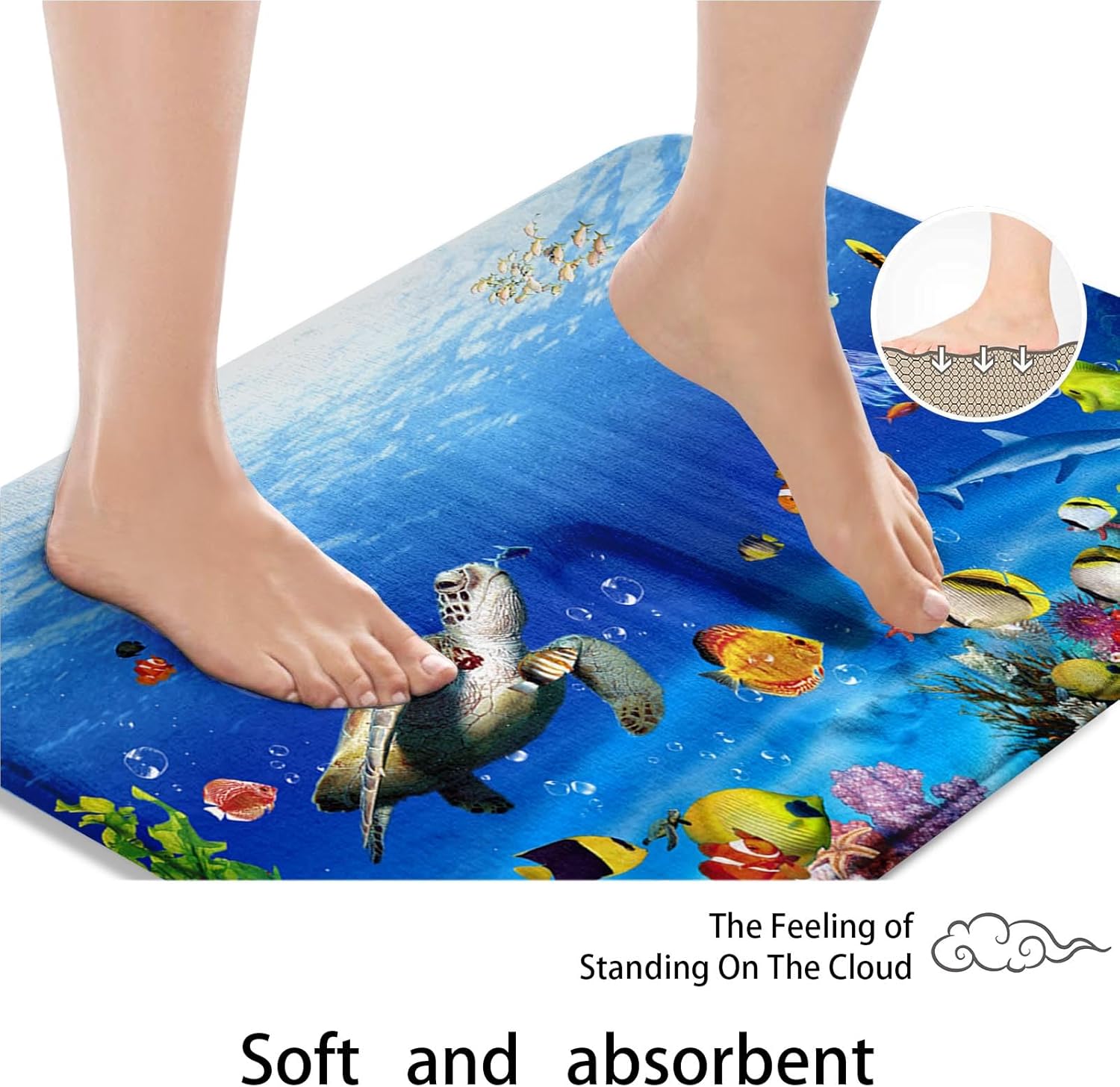 Tropical Fish Shower Curtain Set with 4 Pcs and 12 Hooks