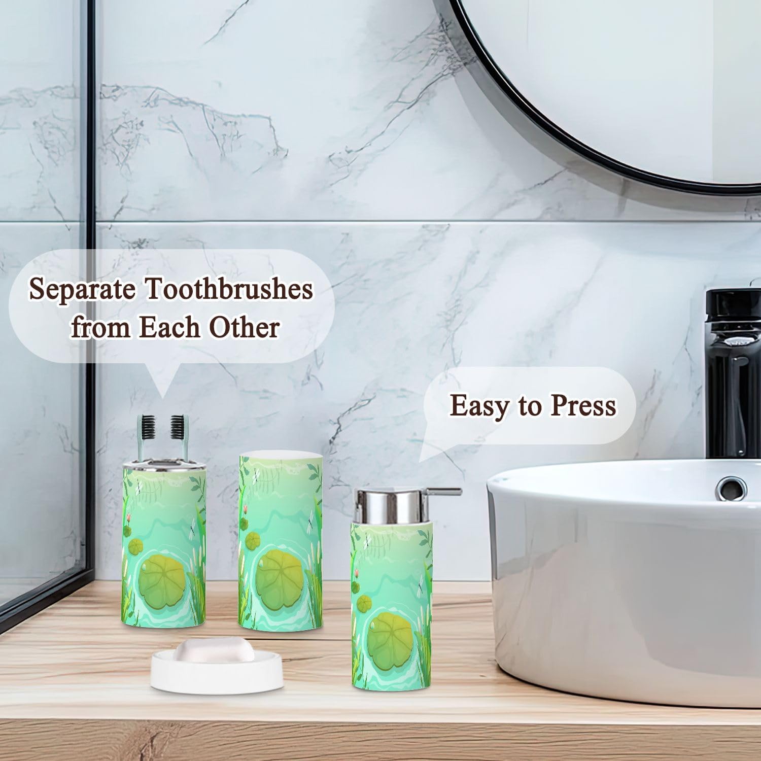 Bathroom Accessories Set 6 Pcs with Pond Scenery
