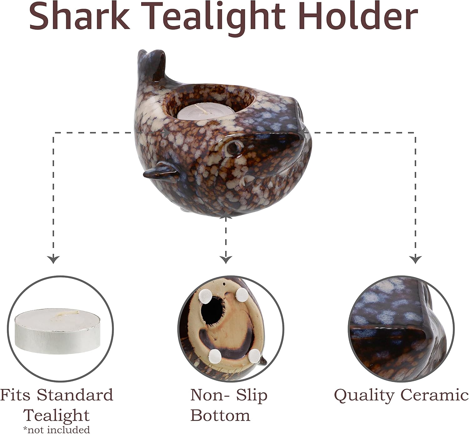55 Inch Ceramic Shark Tealight Holder