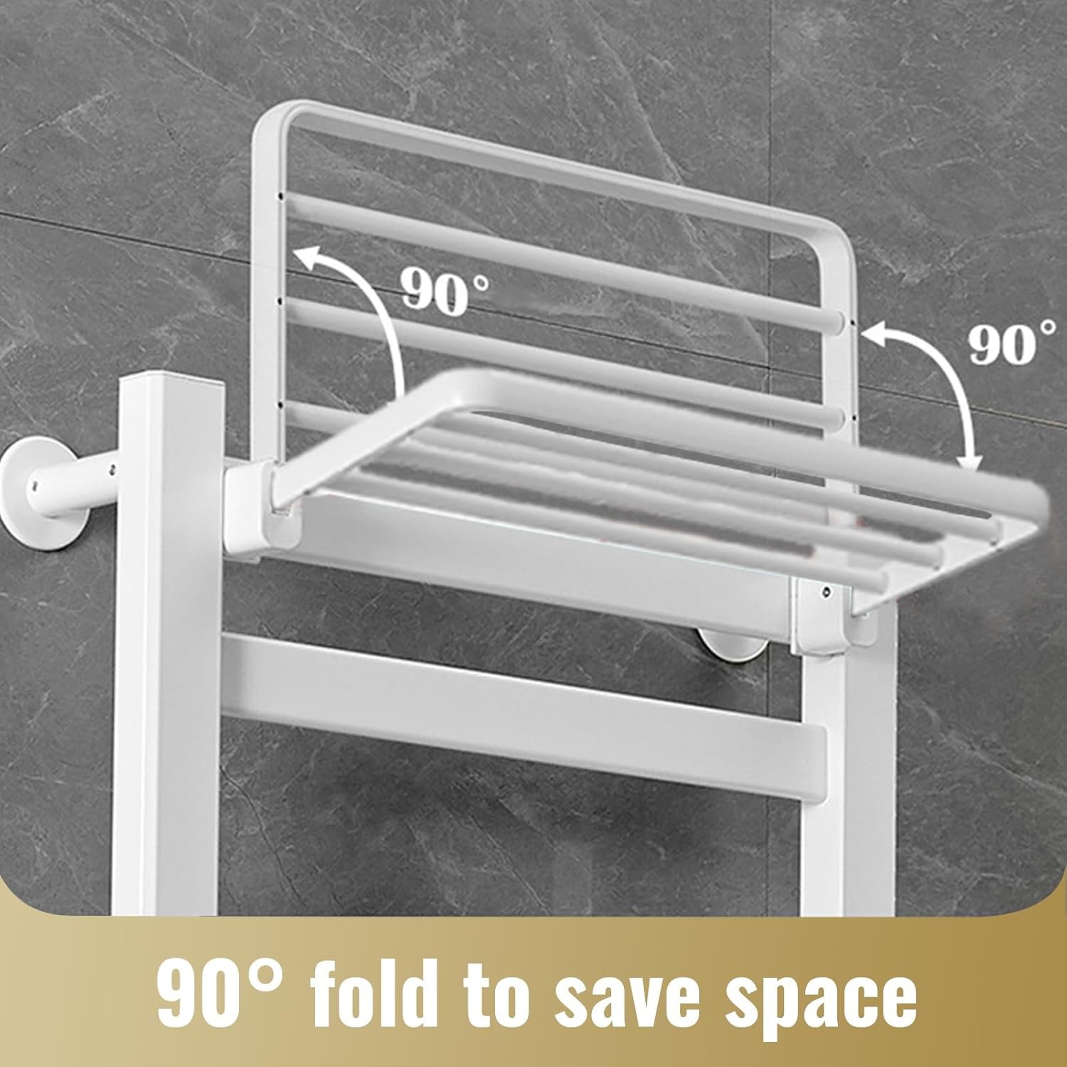 Heated Towel Rack with Shelf and Timer for Bathroom White