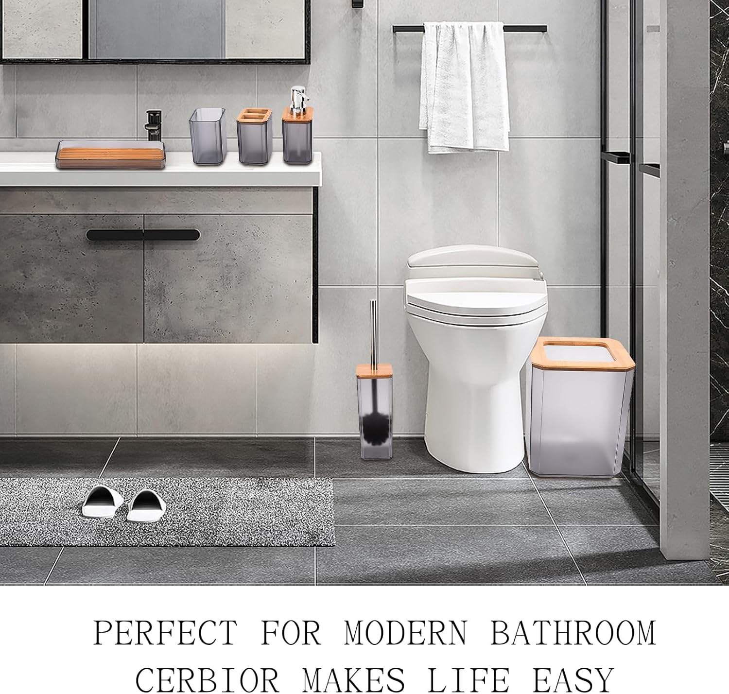 Topyond 7PCS Bamboo Bathroom Accessory Set