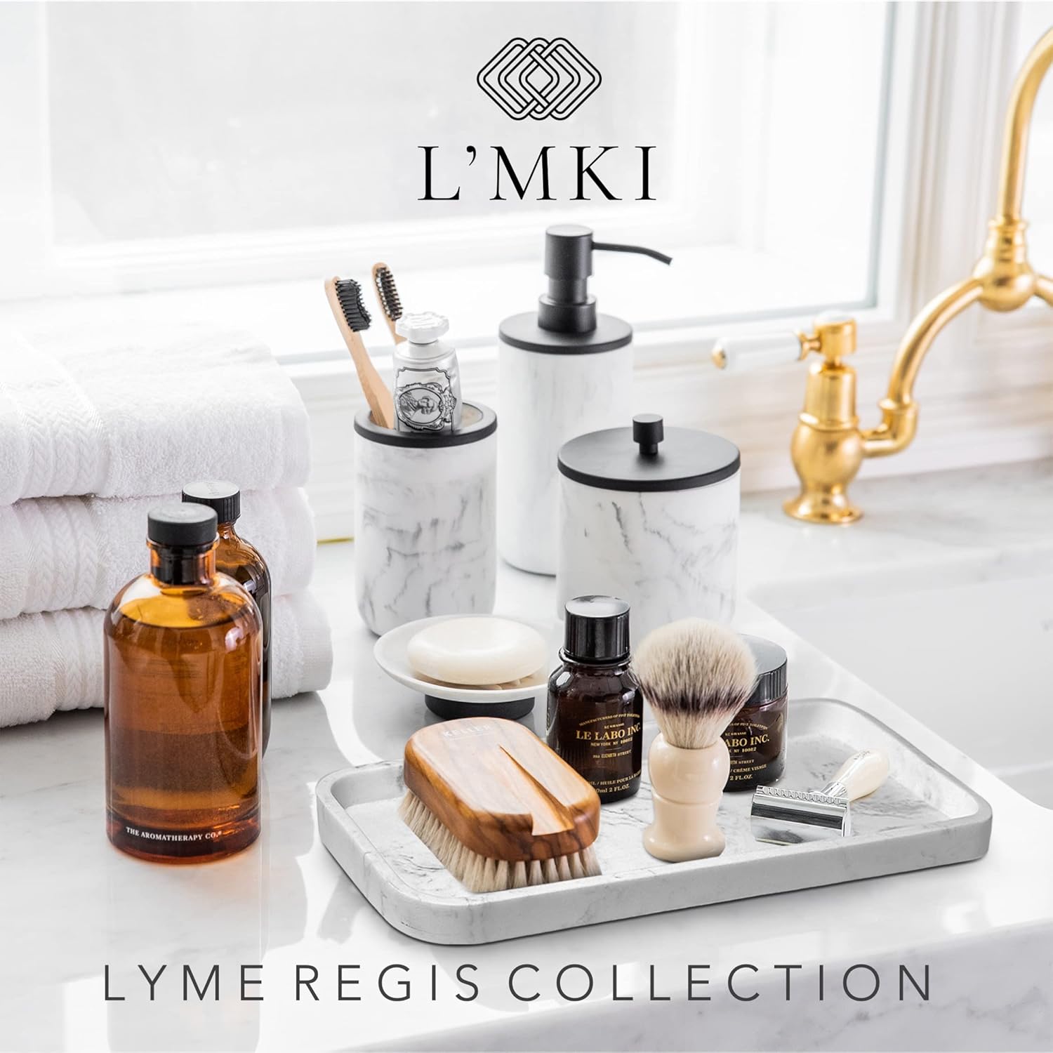 Elegant Marble Matte Black Bathroom Set
