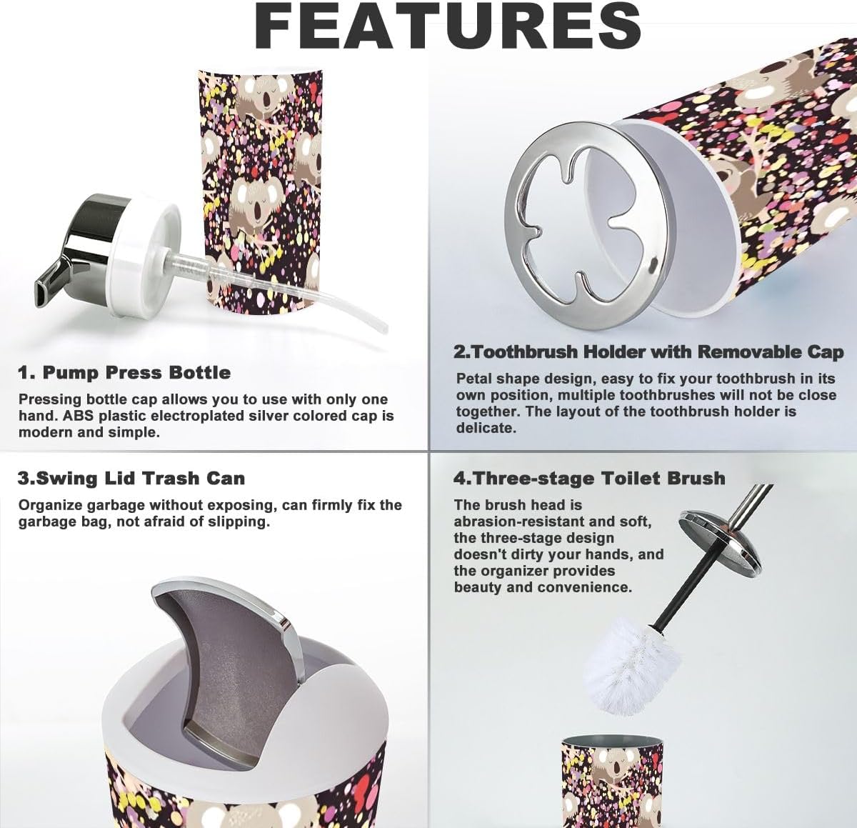 6 Piece Bathroom Accessory Set with Funny Animal Design