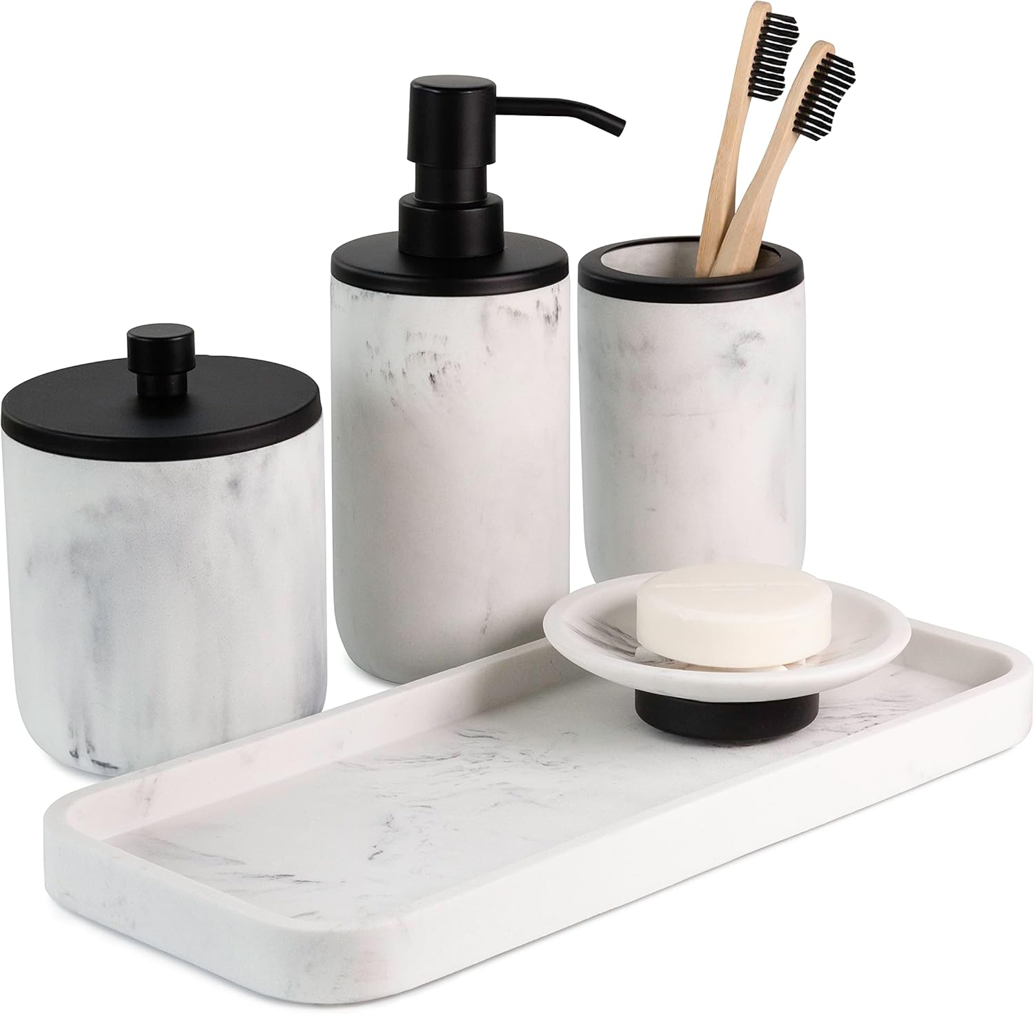 Elegant Marble Matte Black Bathroom Set